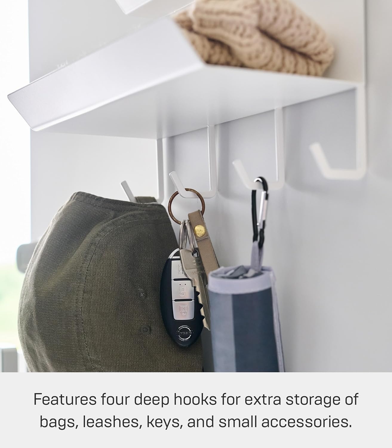 image:imageYAMAZAKI Home Tower Magnetic 2Tier Entryway Organizer Storage for Gloves and Hats with Hooks for Keys and Bags Steel