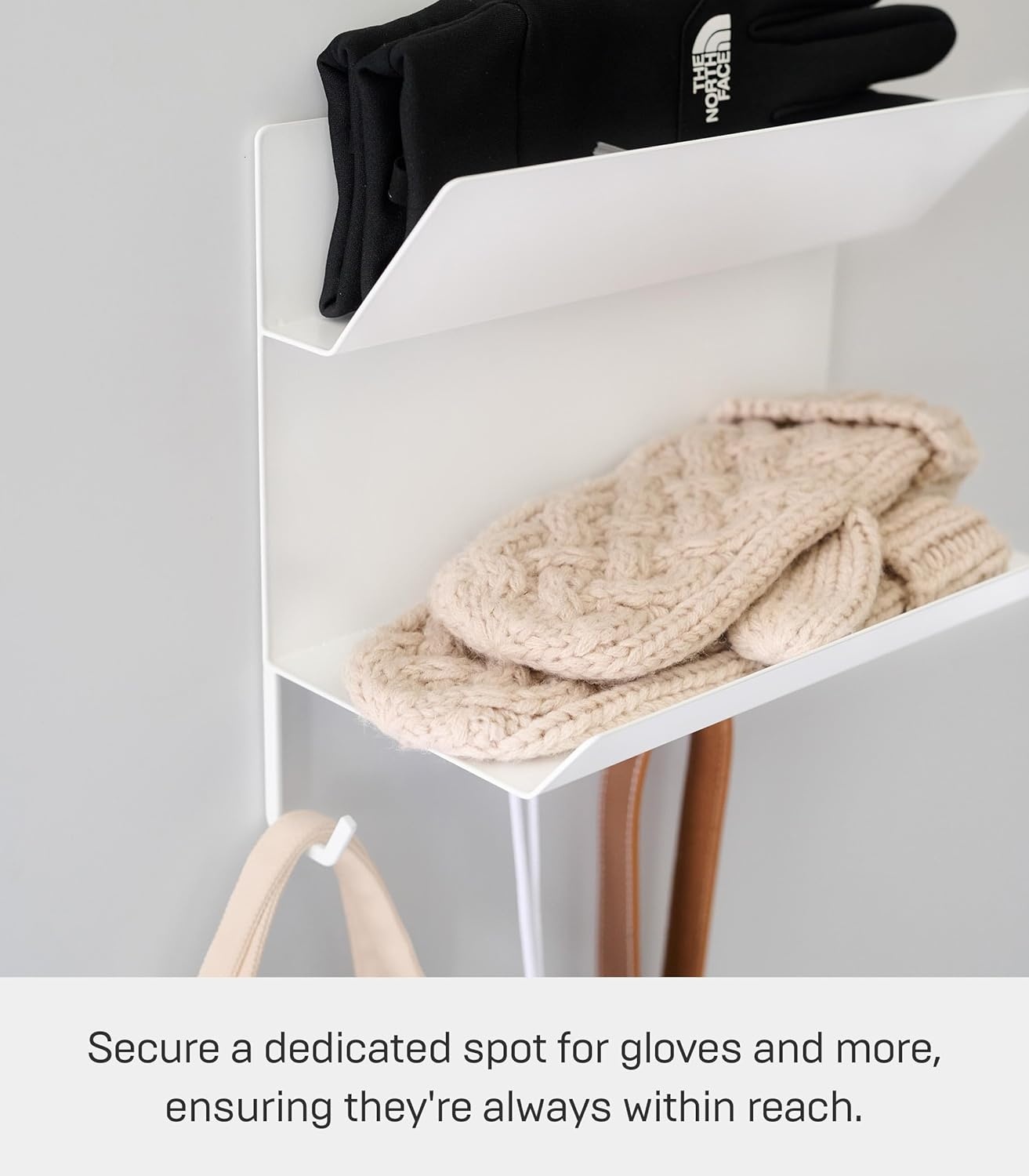 image:imageYAMAZAKI Home Tower Magnetic 2Tier Entryway Organizer Storage for Gloves and Hats with Hooks for Keys and Bags Steel