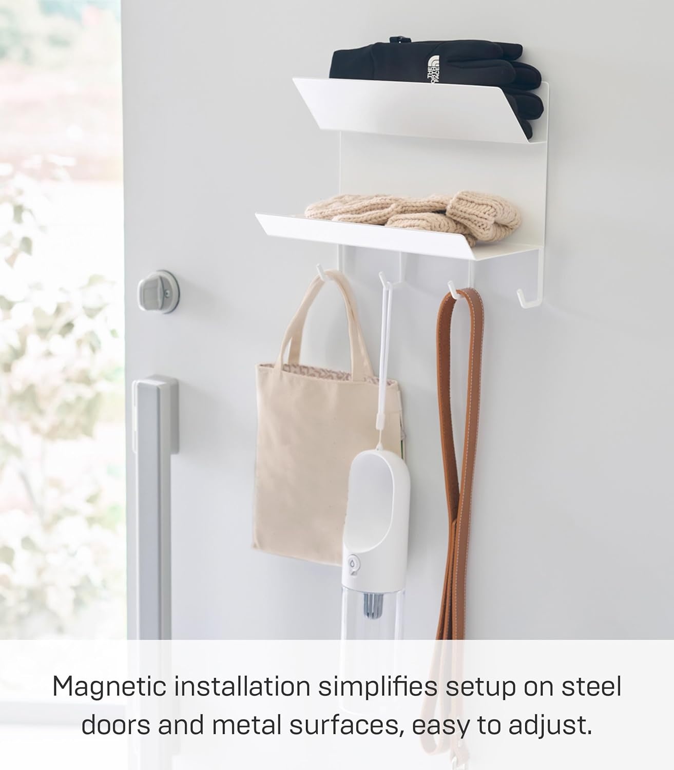image:imageYAMAZAKI Home Tower Magnetic 2Tier Entryway Organizer Storage for Gloves and Hats with Hooks for Keys and Bags Steel