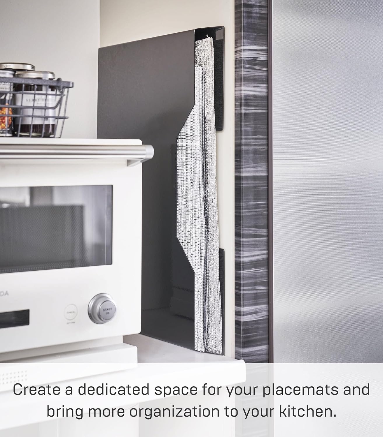 image:imageYAMAZAKI Home Tower Magnetic Placemat Organizer Rack Pocket Wall File For Fridge SteelBlack