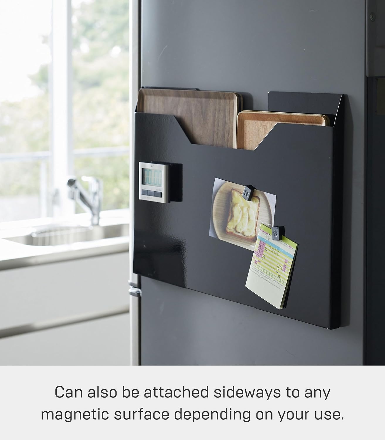 image:imageYAMAZAKI Home Tower Magnetic Placemat Organizer Rack Pocket Wall File For Fridge SteelBlack