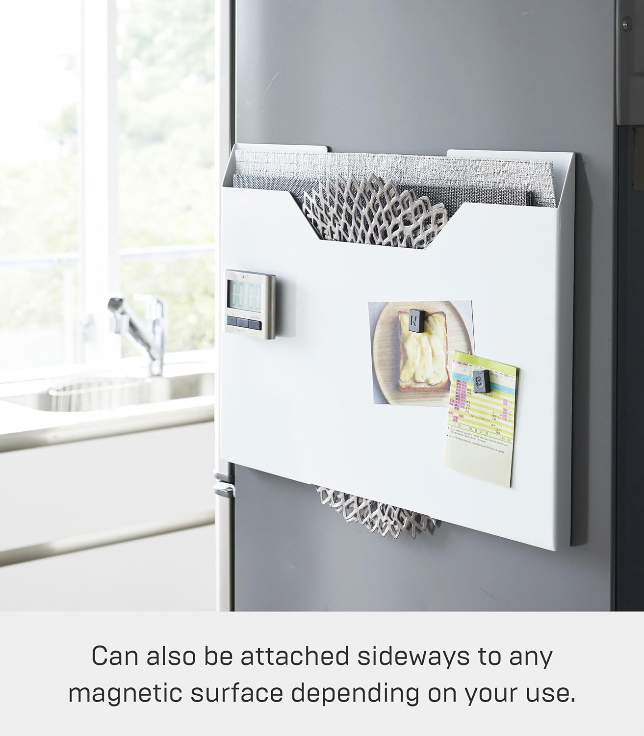 image:imageYAMAZAKI Home Tower Magnetic Placemat Organizer Rack Pocket Wall File For Fridge SteelWhite