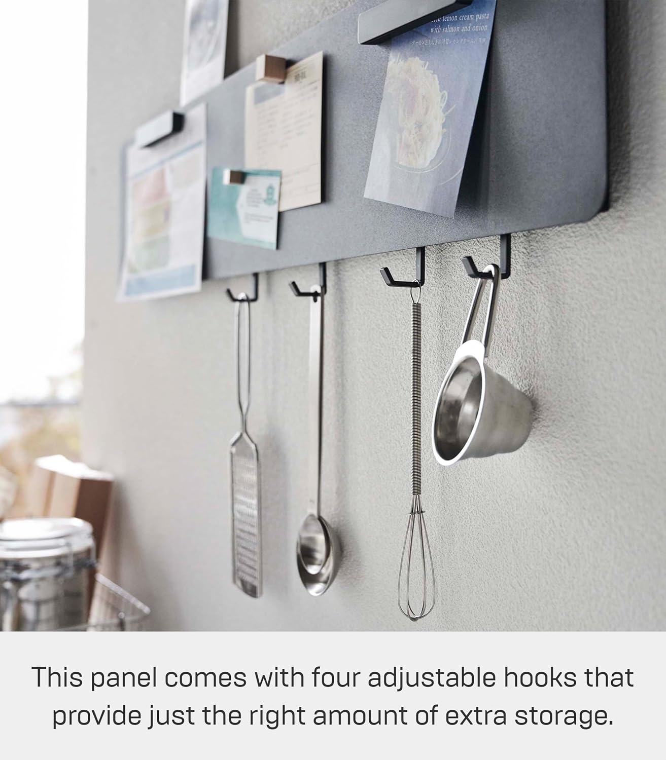 image:imageYAMAZAKI Home Tower Magnetic Wall Panel Small Metal Sheet with Hooks and Shelf Storage Organizer for Kitchen Or Entryway SteelBlack