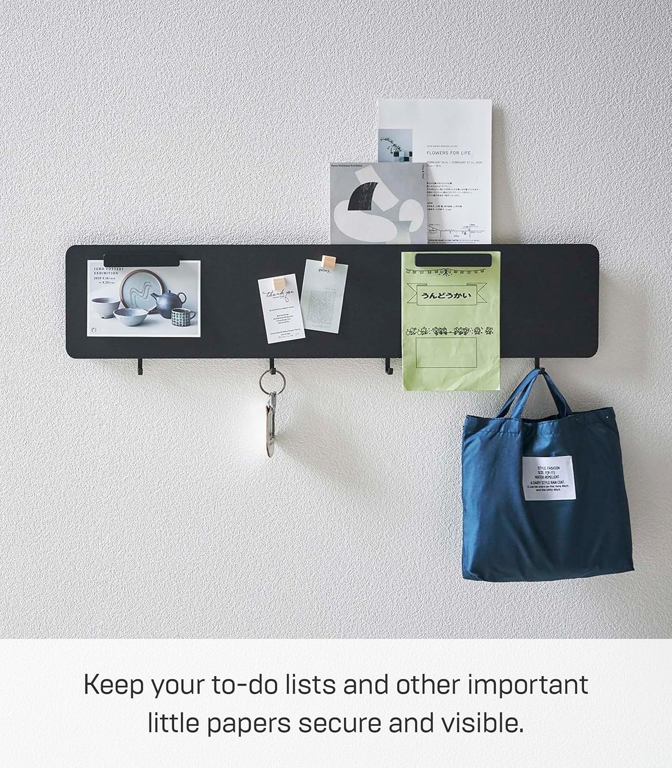 image:imageYAMAZAKI Home Tower Magnetic Wall Panel Small Metal Sheet with Hooks and Shelf Storage Organizer for Kitchen Or Entryway SteelBlack