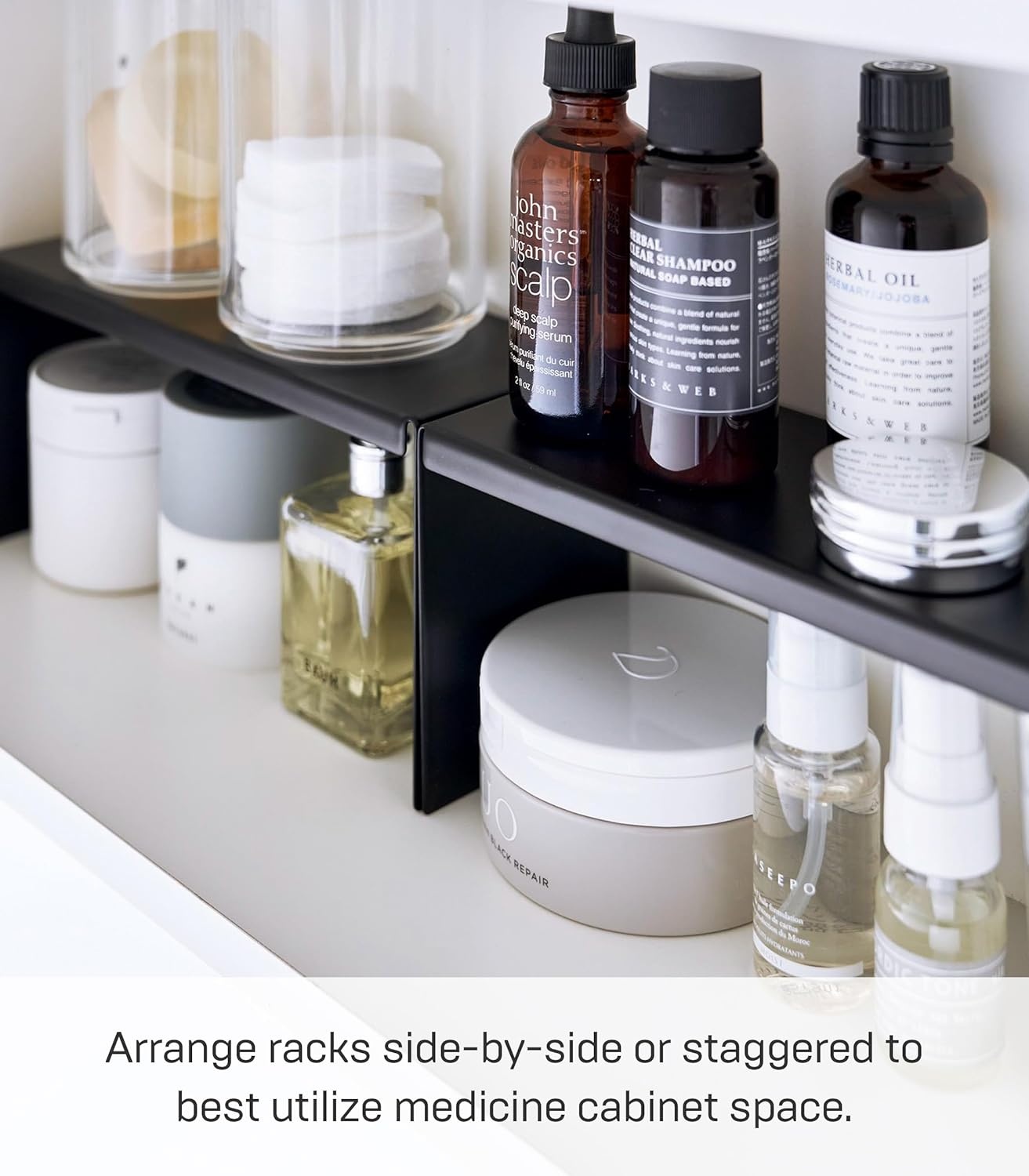 image:imageYAMAZAKI Home Tower Medicine Cabinet Vanity Storage Racks Set of 2 Bathroom Mirror Organizer Risers Steel Black