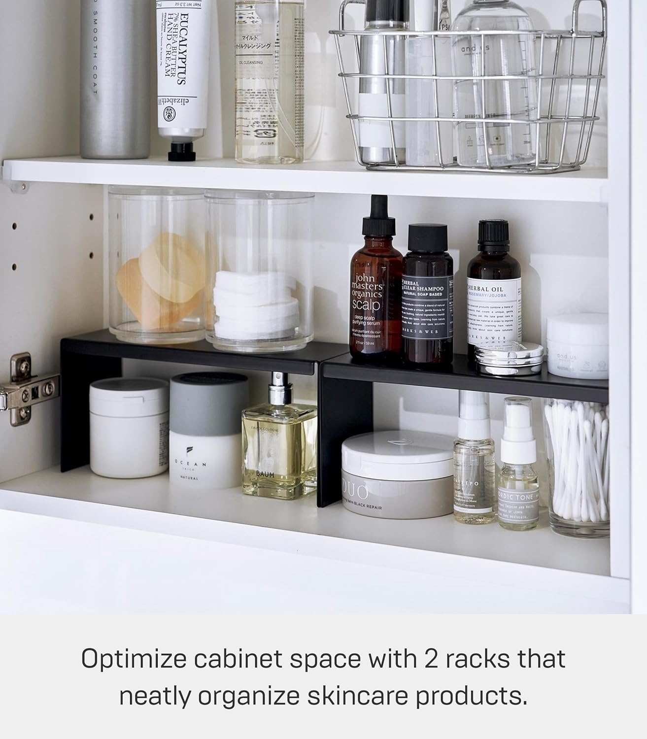 image:imageYAMAZAKI Home Tower Medicine Cabinet Vanity Storage Racks Set of 2 Bathroom Mirror Organizer Risers Steel Black