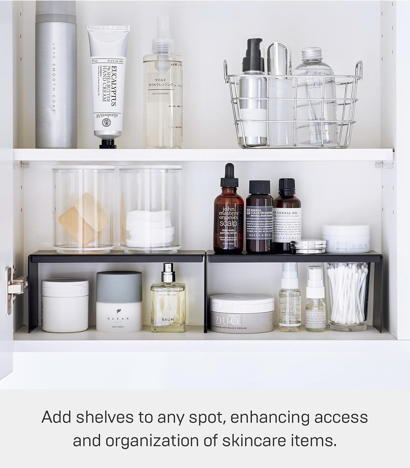 image:imageYAMAZAKI Home Tower Medicine Cabinet Vanity Storage Racks Set of 2 Bathroom Mirror Organizer Risers Steel Black
