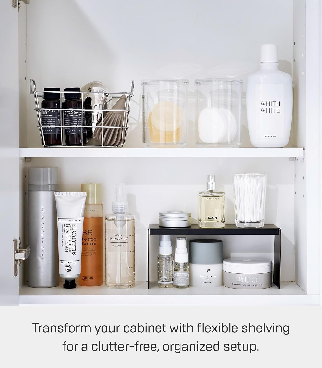 image:imageYAMAZAKI Home Tower Medicine Cabinet Vanity Storage Racks Set of 2 Bathroom Mirror Organizer Risers Steel Black