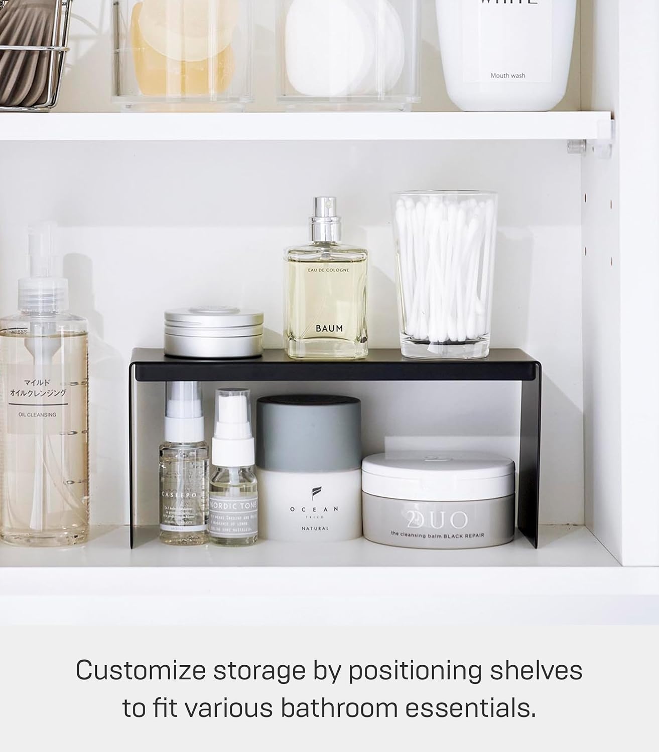 image:imageYAMAZAKI Home Tower Medicine Cabinet Vanity Storage Racks Set of 2 Bathroom Mirror Organizer Risers Steel Black