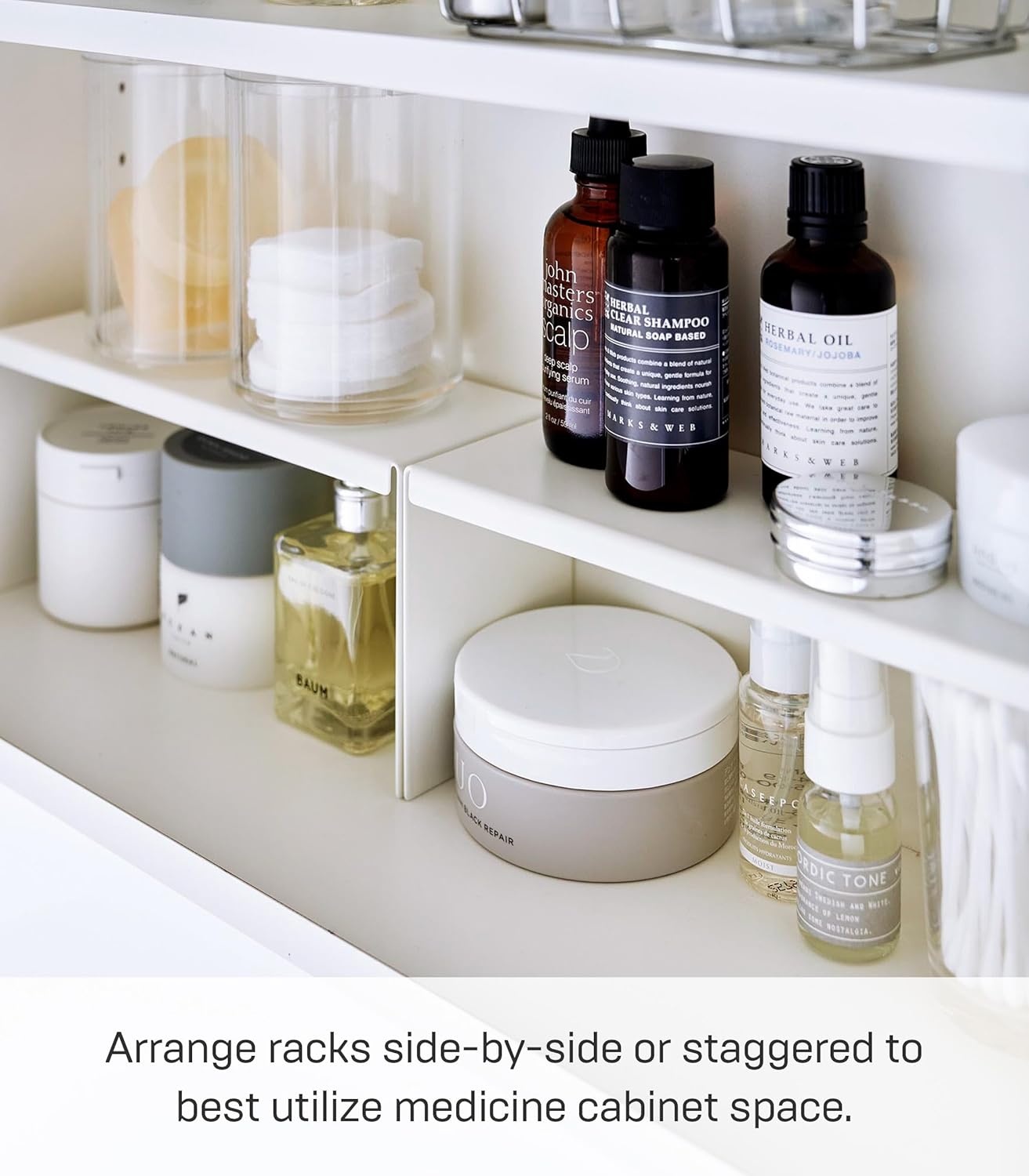 image:imageYAMAZAKI Home Tower Medicine Cabinet Vanity Storage Racks Set of 2 Bathroom Mirror Organizer Risers Steel White