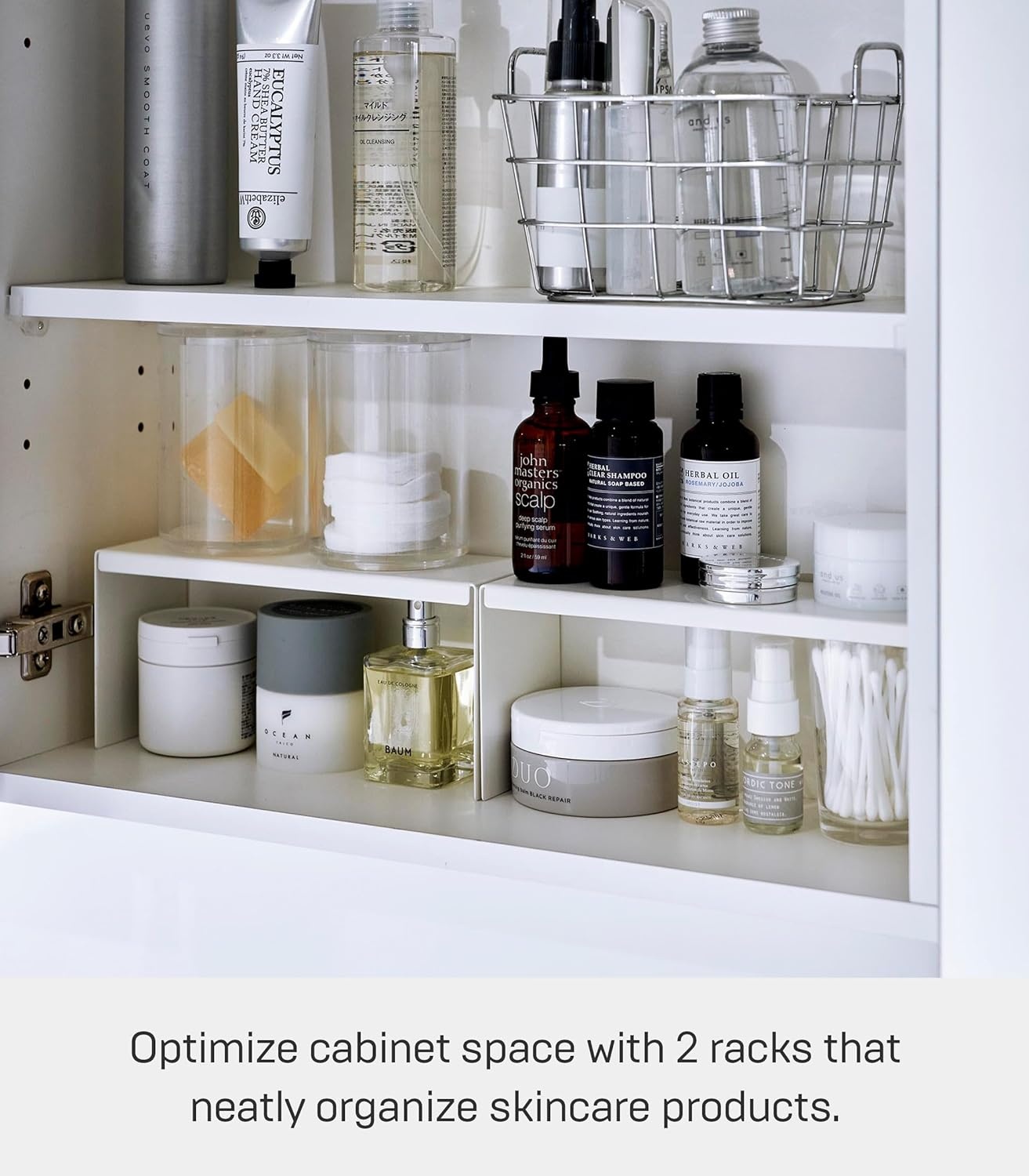 image:imageYAMAZAKI Home Tower Medicine Cabinet Vanity Storage Racks Set of 2 Bathroom Mirror Organizer Risers Steel White
