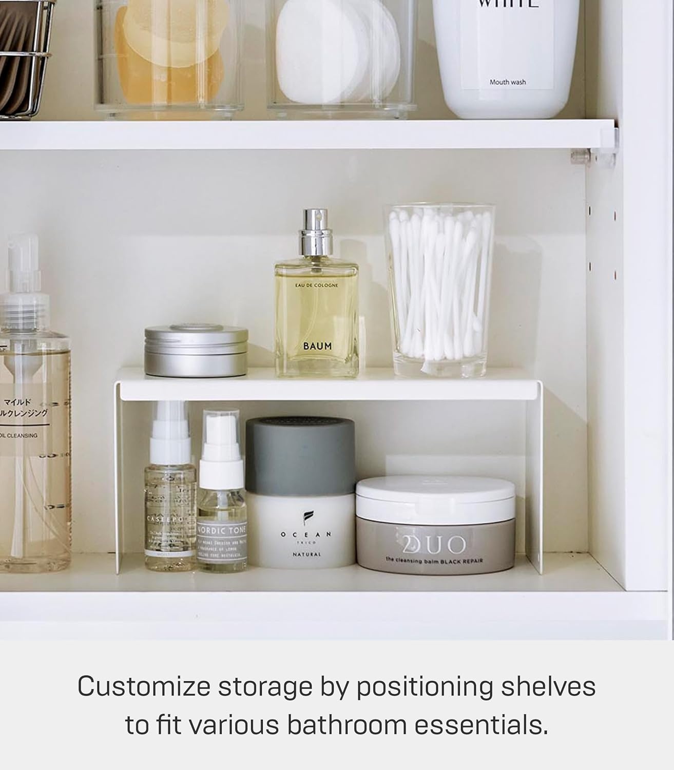 image:imageYAMAZAKI Home Tower Medicine Cabinet Vanity Storage Racks Set of 2 Bathroom Mirror Organizer Risers Steel White