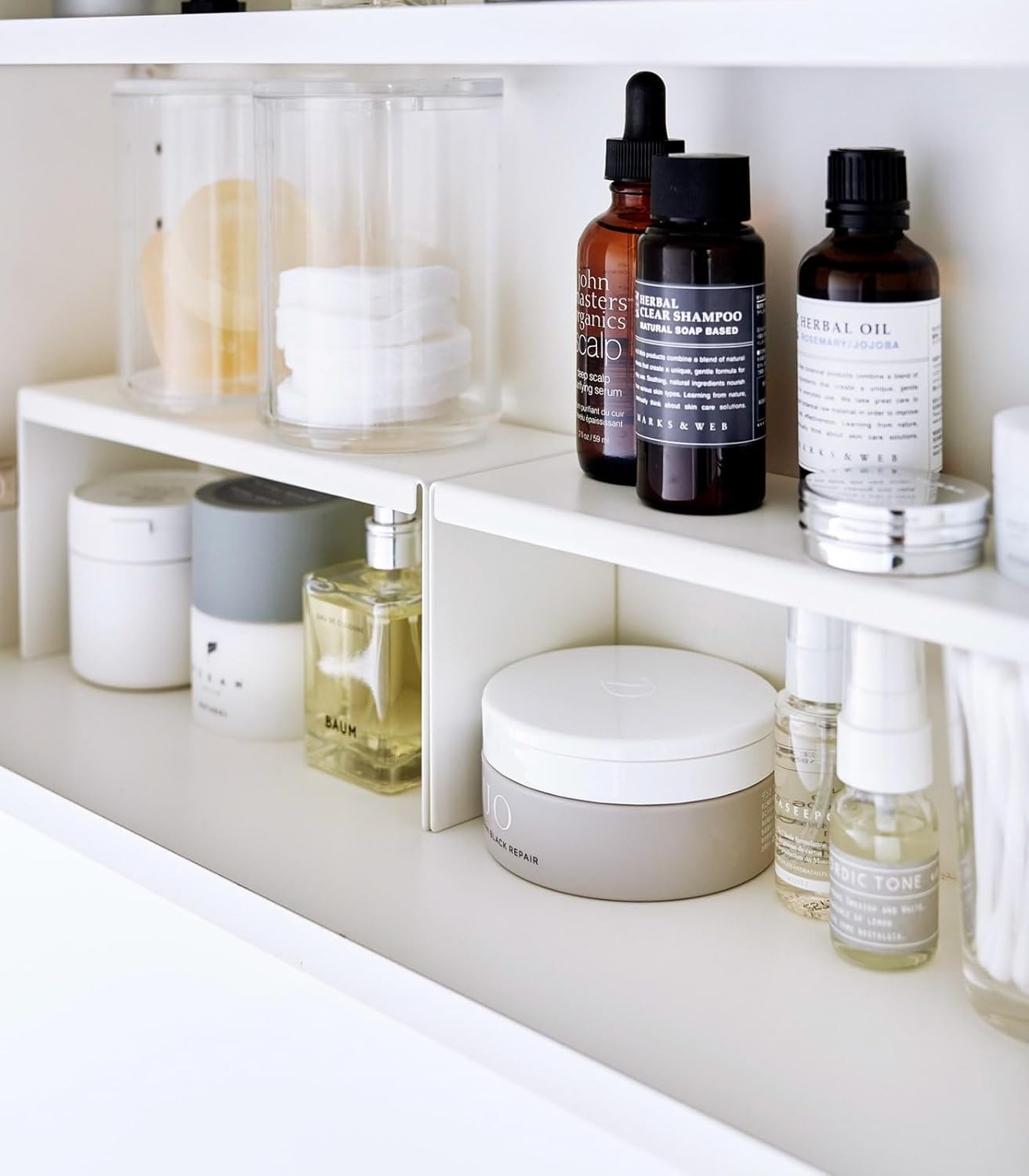 image:imageYAMAZAKI Home Tower Medicine Cabinet Vanity Storage Racks Set of 2 Bathroom Mirror Organizer Risers Steel White