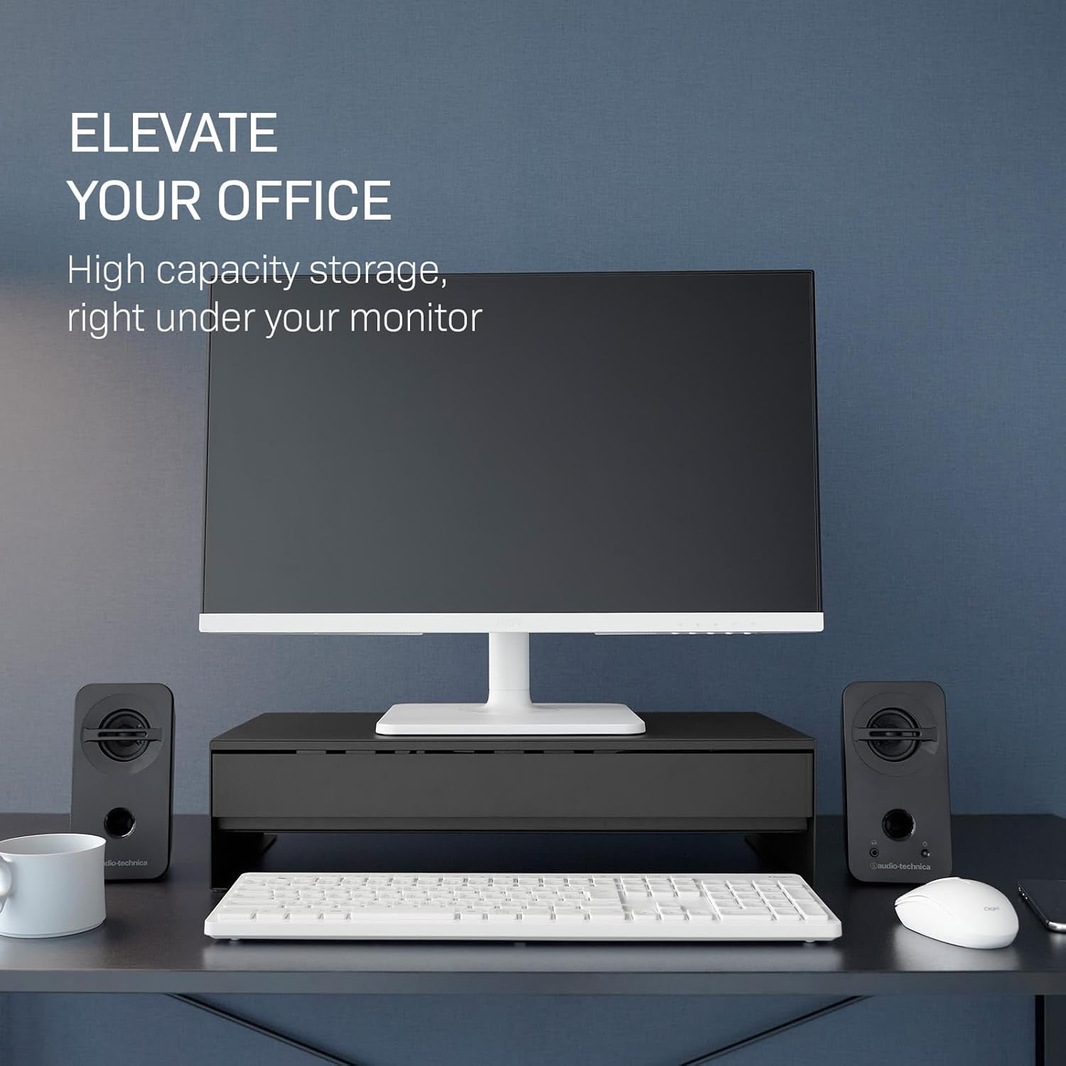 image:imageYAMAZAKI Home Tower Monitor Stand With Drawer Monitor Riser With Storage Desk Monitor Stand With Cable Management Gaming Organizer Steel Black SteelBlack