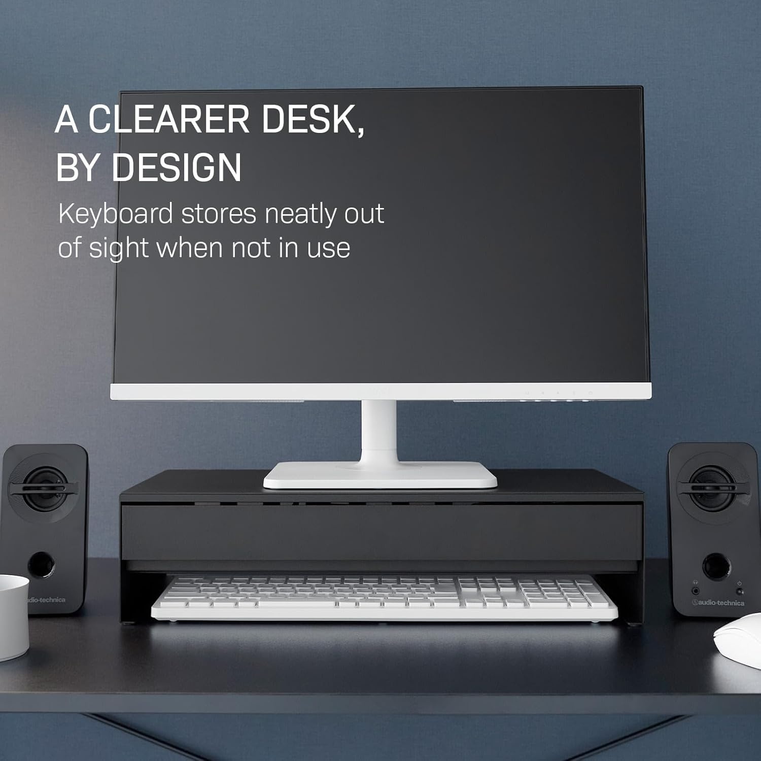image:imageYAMAZAKI Home Tower Monitor Stand With Drawer Monitor Riser With Storage Desk Monitor Stand With Cable Management Gaming Organizer Steel Black SteelBlack