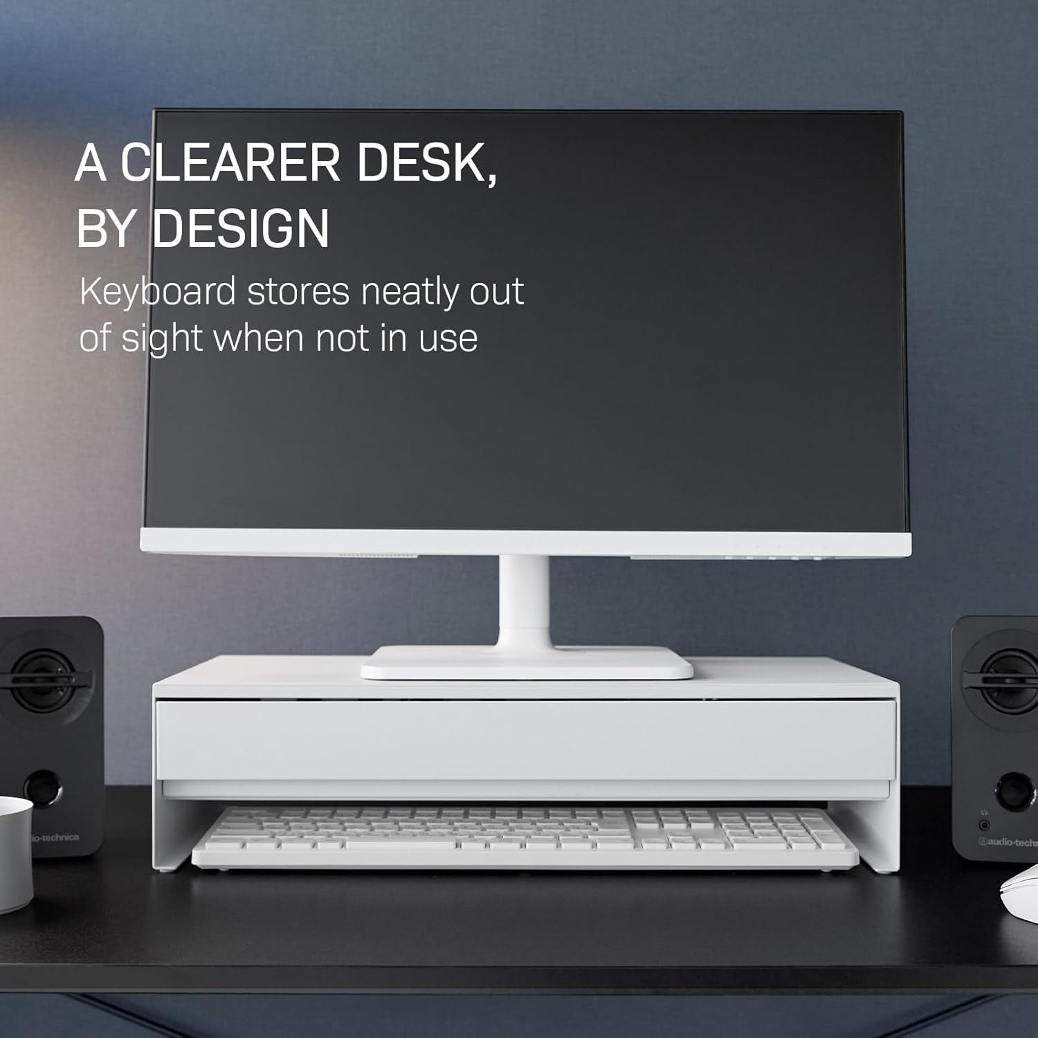 image:imageYAMAZAKI Home Tower Monitor Stand With Drawer Monitor Riser With Storage Desk Monitor Stand With Cable Management Gaming Organizer Steel Black SteelWhite
