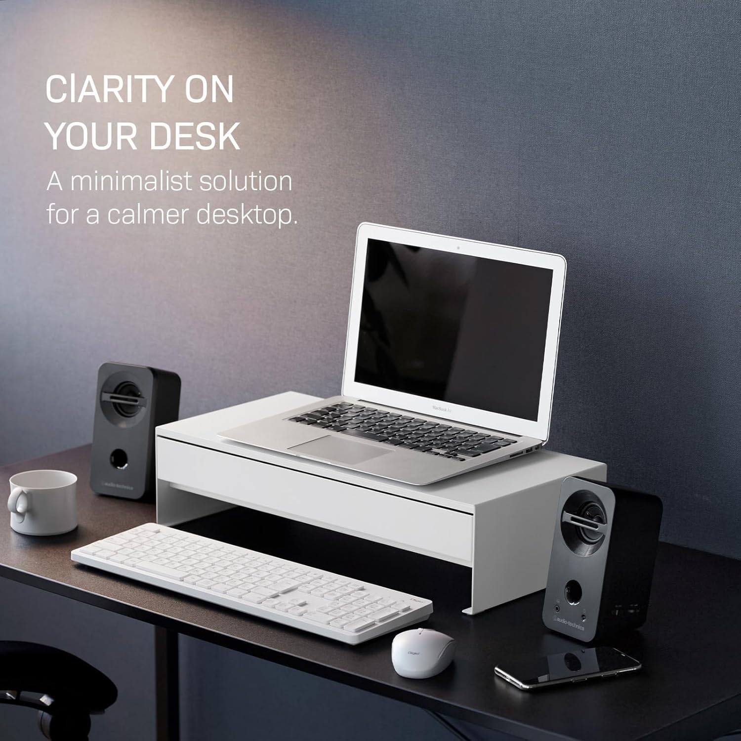image:imageYAMAZAKI Home Tower Monitor Stand With Drawer Monitor Riser With Storage Desk Monitor Stand With Cable Management Gaming Organizer Steel Black SteelWhite