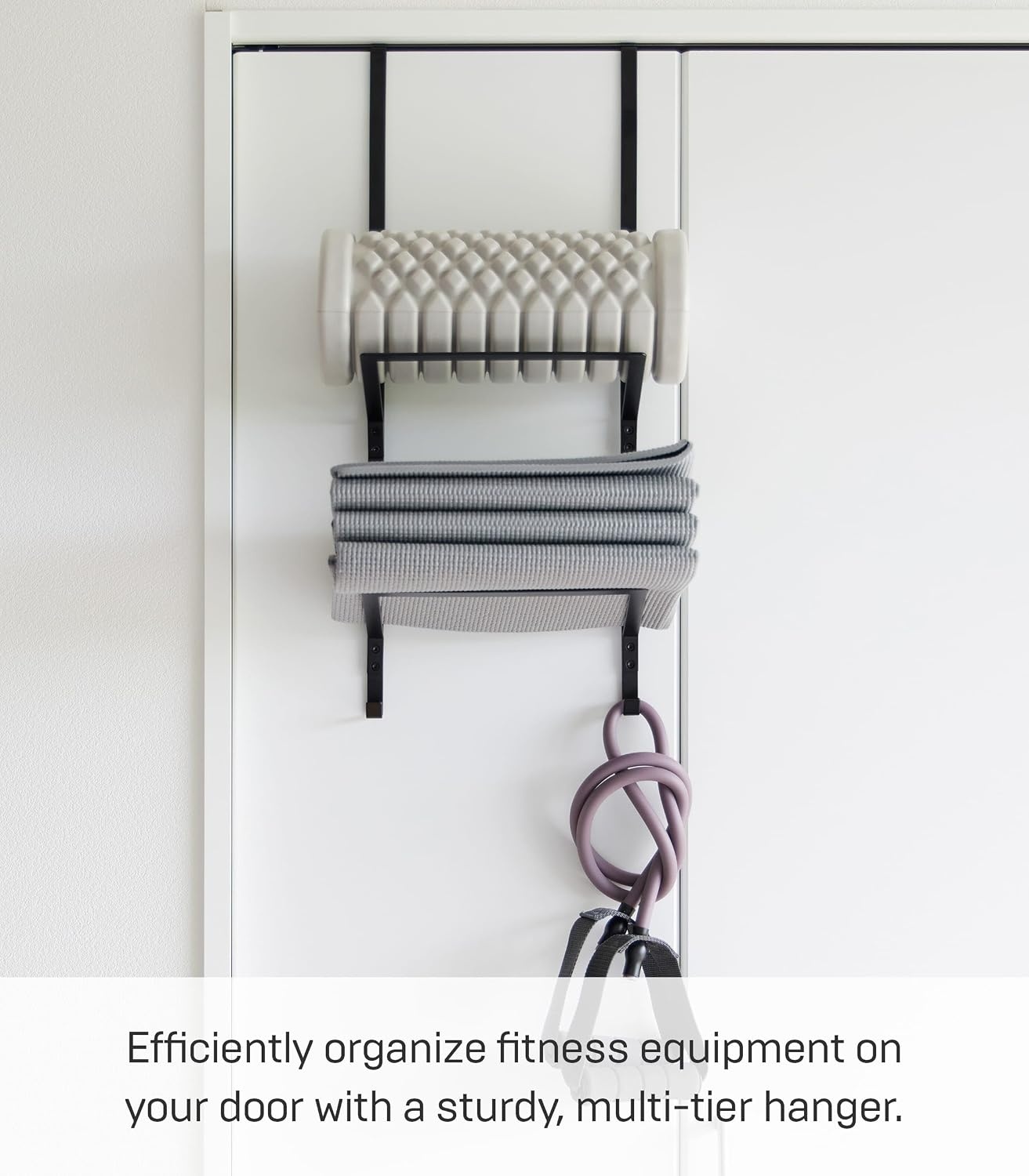 image:imageYAMAZAKI Home Tower OverTheDoor Yoga Mat Storage Hanger 3Tier Organizer for Foam Rollers Backpacks Hats Bags Extra Closet Space Saver SteelBlack