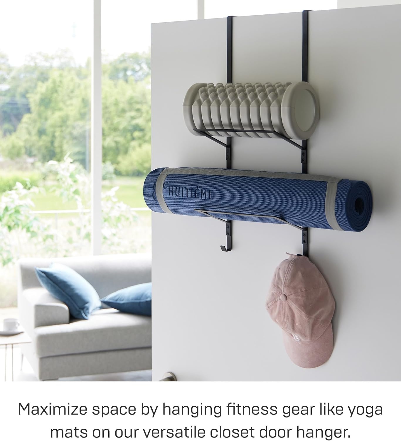 image:imageYAMAZAKI Home Tower OverTheDoor Yoga Mat Storage Hanger 3Tier Organizer for Foam Rollers Backpacks Hats Bags Extra Closet Space Saver SteelBlack
