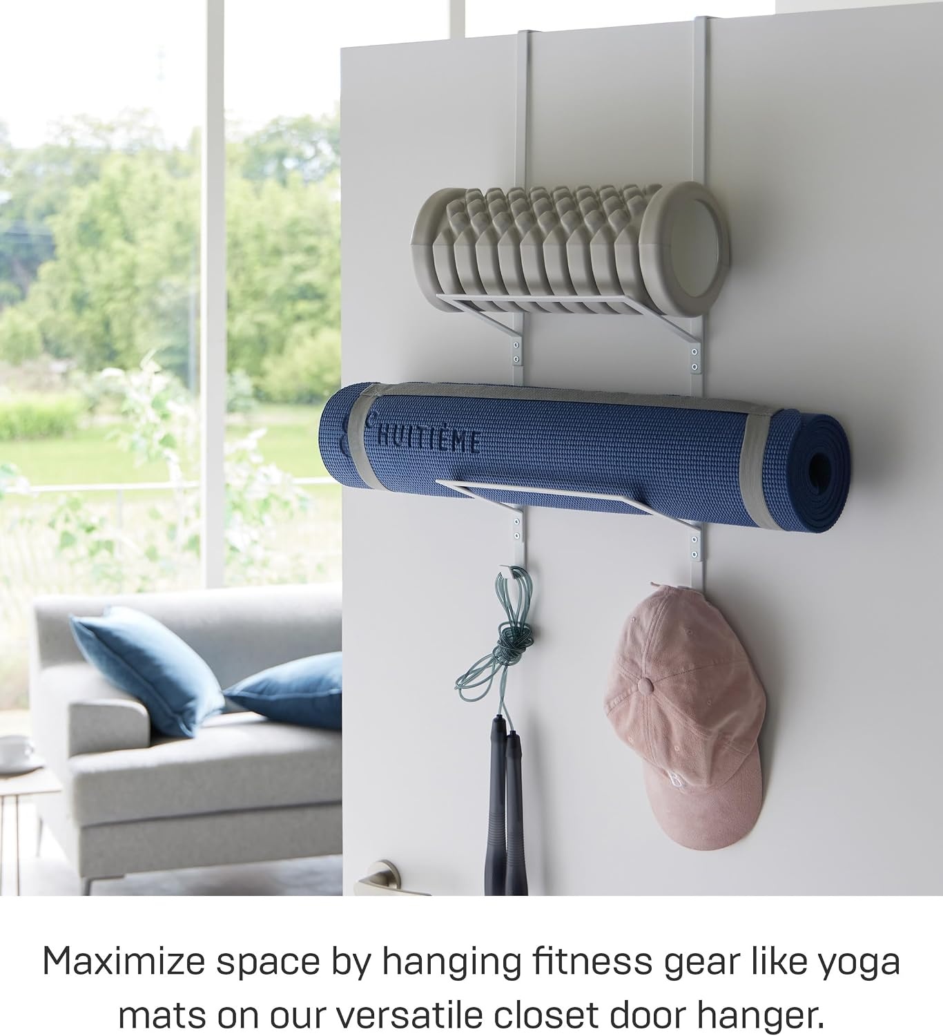 image:imageYAMAZAKI Home Tower OverTheDoor Yoga Mat Storage Hanger 3Tier Organizer for Foam Rollers Backpacks Hats Bags Extra Closet Space Saver SteelWhite