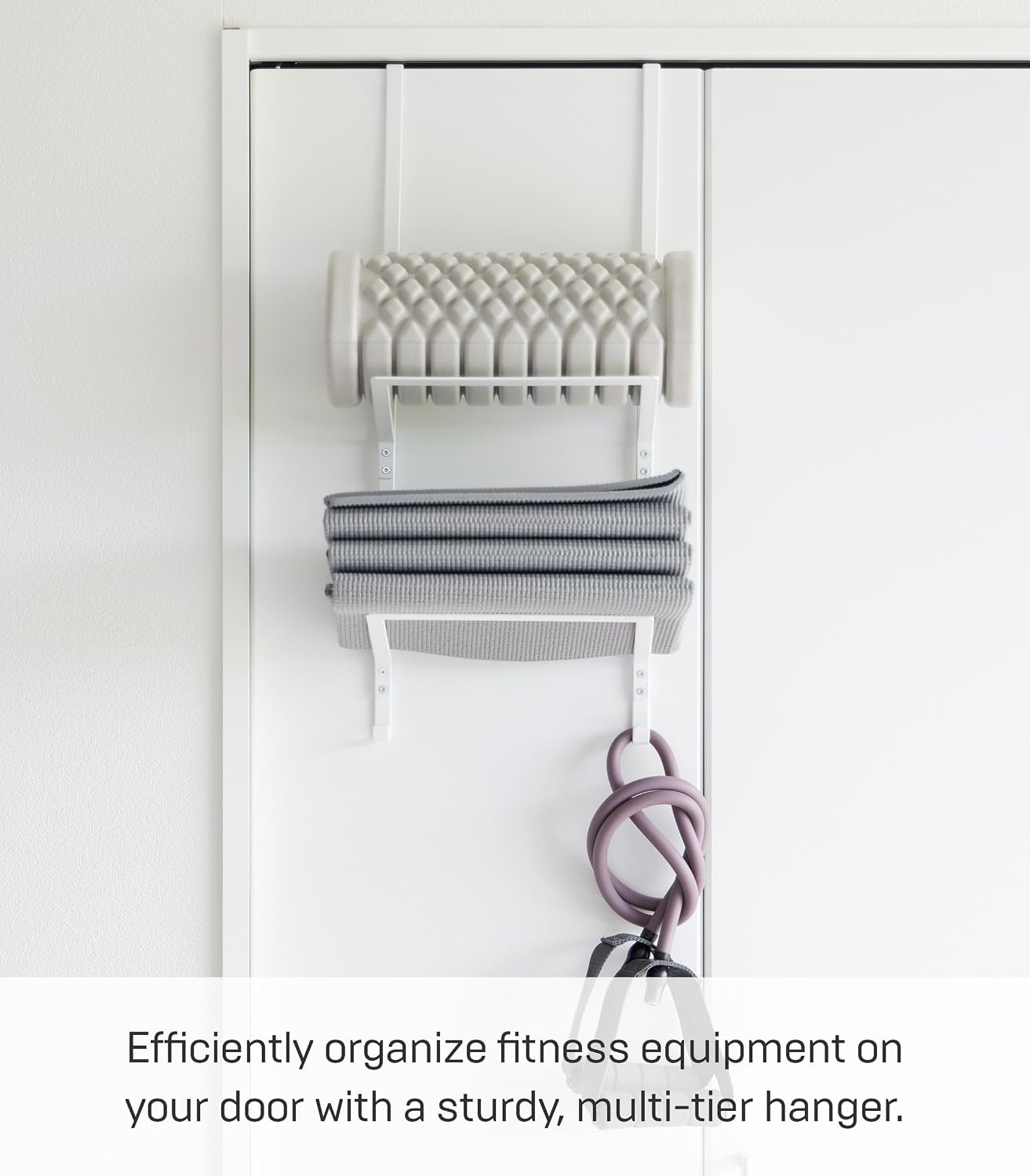 image:imageYAMAZAKI Home Tower OverTheDoor Yoga Mat Storage Hanger 3Tier Organizer for Foam Rollers Backpacks Hats Bags Extra Closet Space Saver SteelWhite