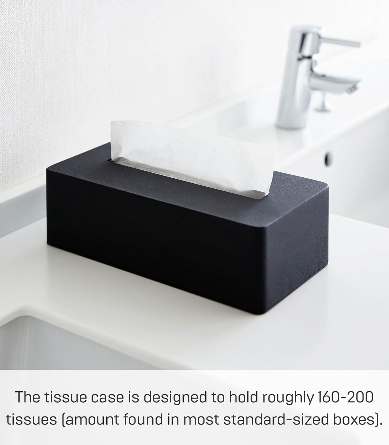 image:imageYAMAZAKI Home Tower Rectangular Reusable Tissue Box Holder Cover Metal Container Case for Kitchen Bathroom Or Bedroom SteelBlack