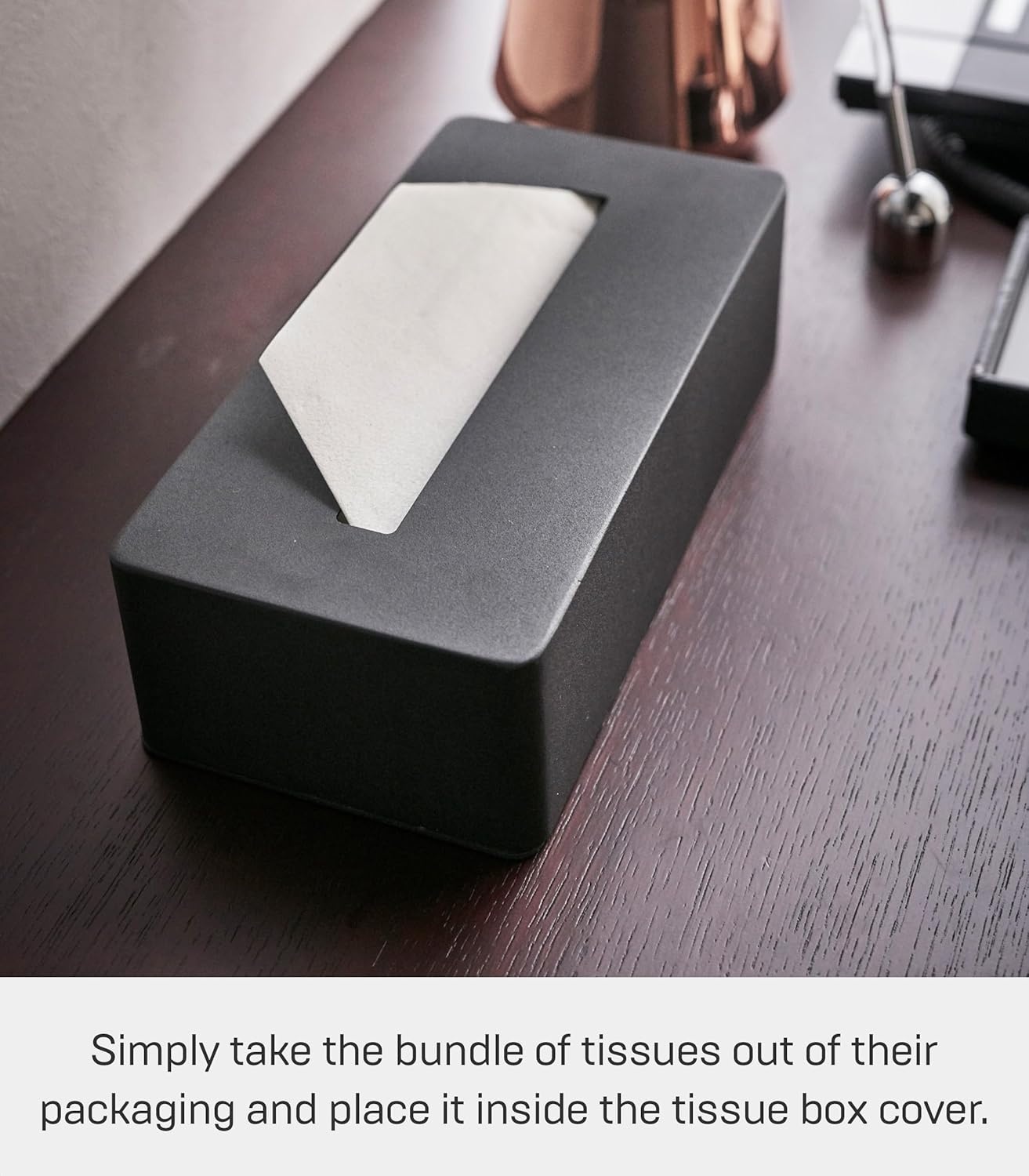 image:imageYAMAZAKI Home Tower Rectangular Reusable Tissue Box Holder Cover Metal Container Case for Kitchen Bathroom Or Bedroom SteelBlack