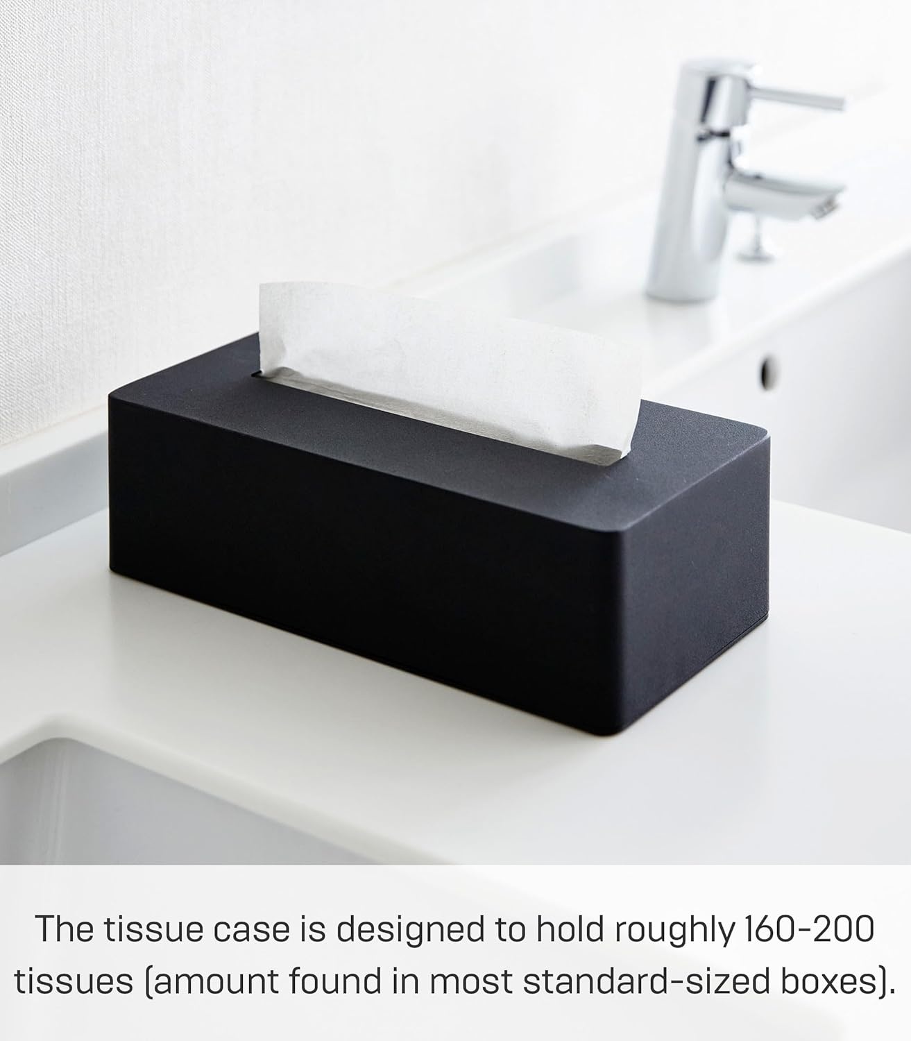 image:imageYAMAZAKI Home Tower Rectangular Reusable Tissue Box Holder Cover Metal Container Case for Kitchen Bathroom Or Bedroom SteelBlack
