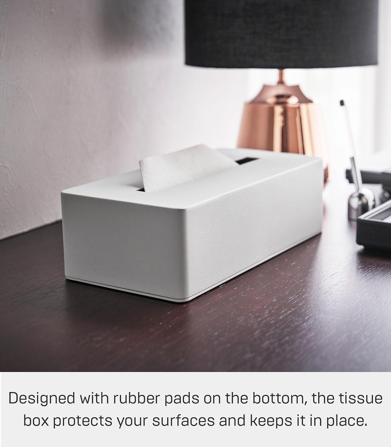 image:imageYAMAZAKI Home Tower Rectangular Reusable Tissue Box Holder Cover Metal Container Case for Kitchen Bathroom Or Bedroom SteelWhite