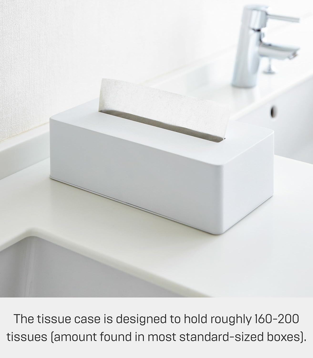 image:imageYAMAZAKI Home Tower Rectangular Reusable Tissue Box Holder Cover Metal Container Case for Kitchen Bathroom Or Bedroom SteelWhite