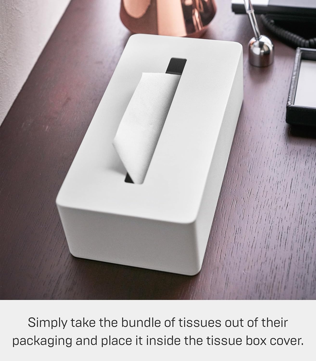 image:imageYAMAZAKI Home Tower Rectangular Reusable Tissue Box Holder Cover Metal Container Case for Kitchen Bathroom Or Bedroom SteelWhite