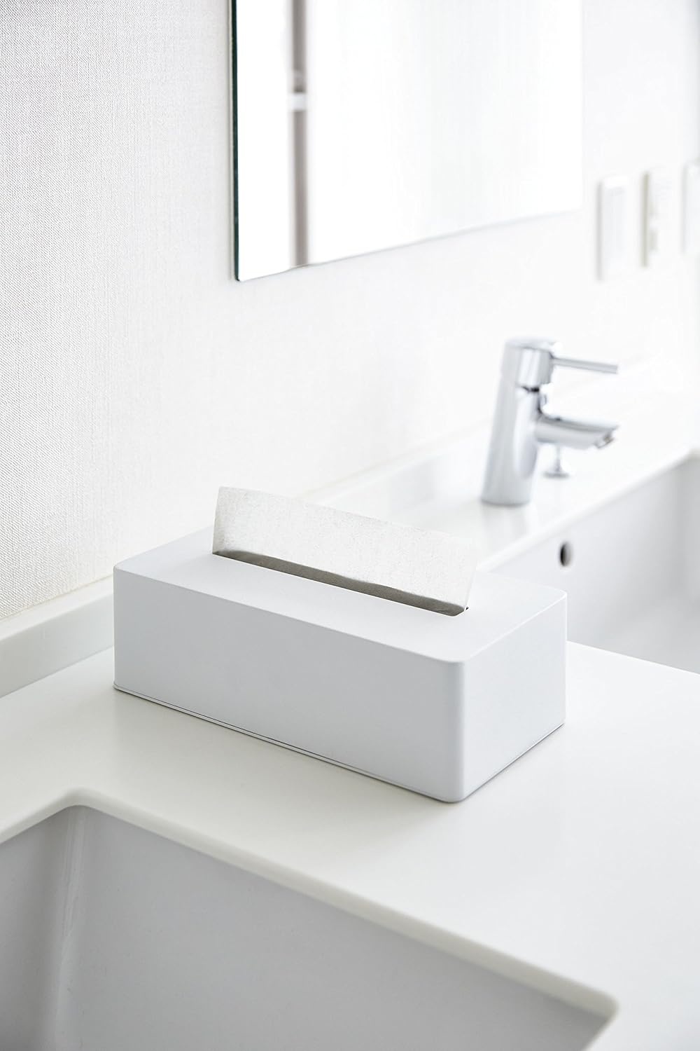 image:imageYAMAZAKI Home Tower Rectangular Reusable Tissue Box Holder Cover Metal Container Case for Kitchen Bathroom Or Bedroom SteelWhite