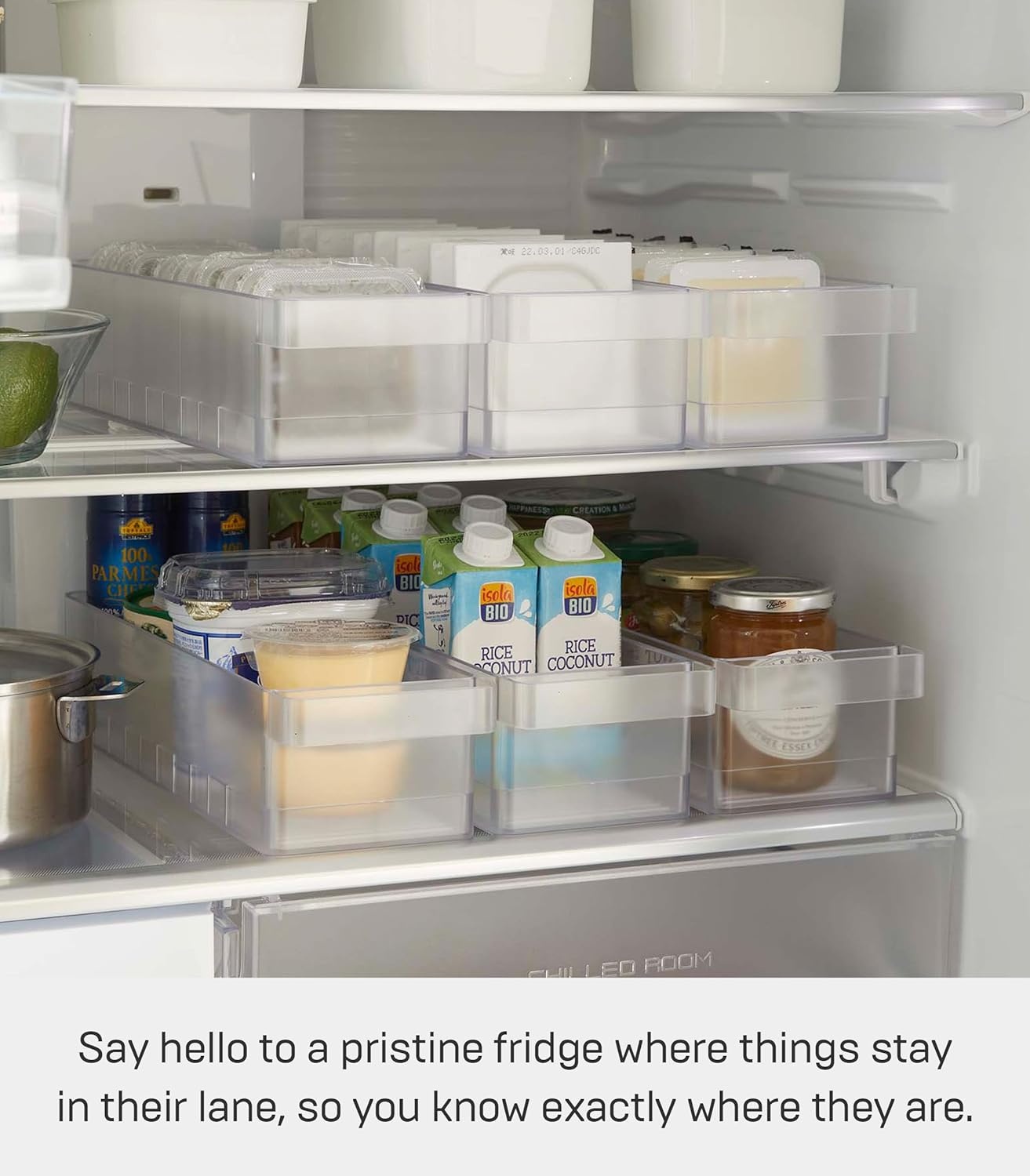 image:imageYAMAZAKI Home Tower Refrigerator Food Case Storage Kitchen Organizer with Adjustable Dividers Transparent Pantry Holder Stackable Fridge Drawer AllPurpose Abs Plastic AllPurpose