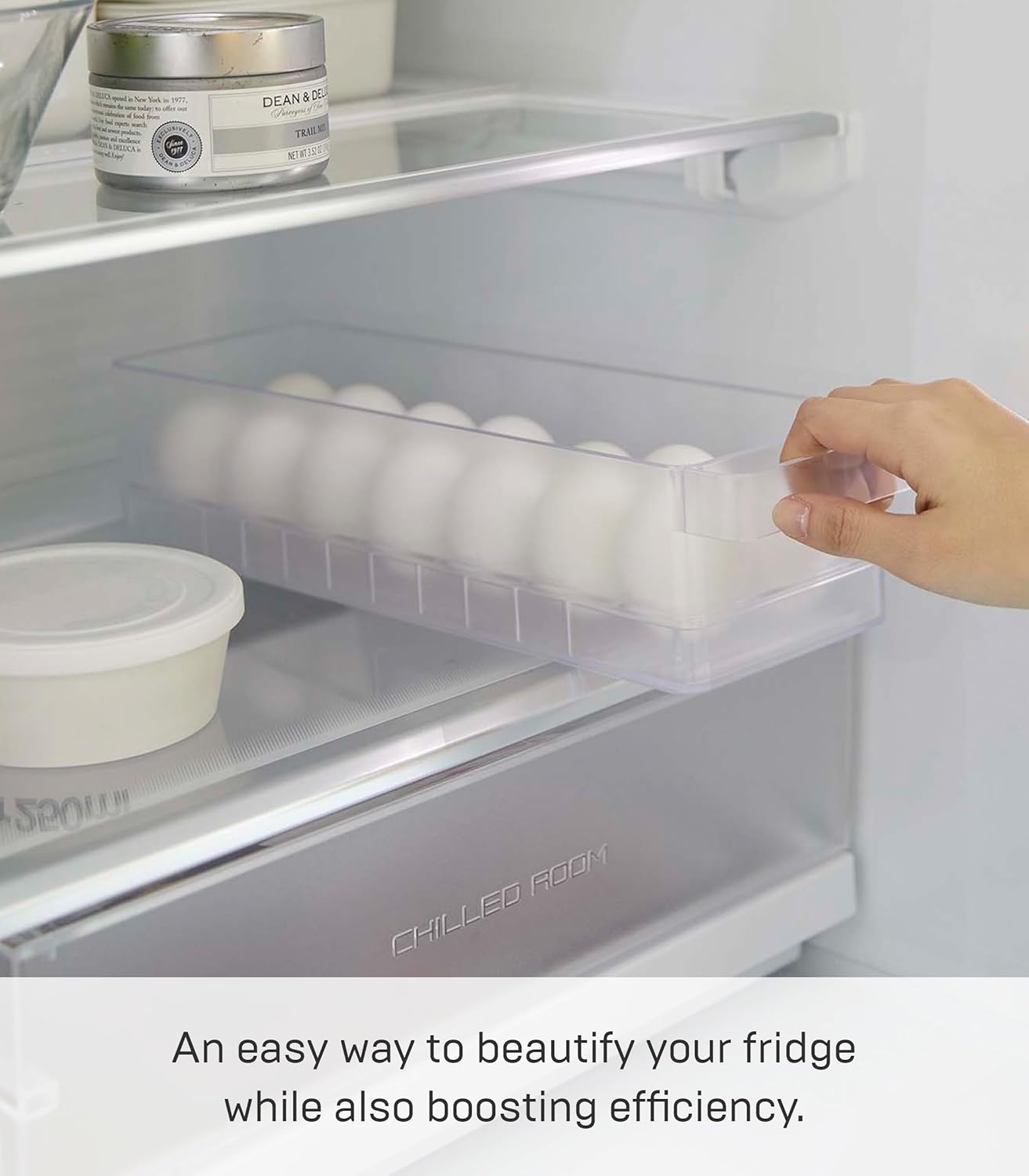 image:imageYAMAZAKI Home Tower Refrigerator Food Case Storage Kitchen Organizer with Adjustable Dividers Transparent Pantry Holder Stackable Fridge Drawer AllPurpose Abs Plastic Eggs