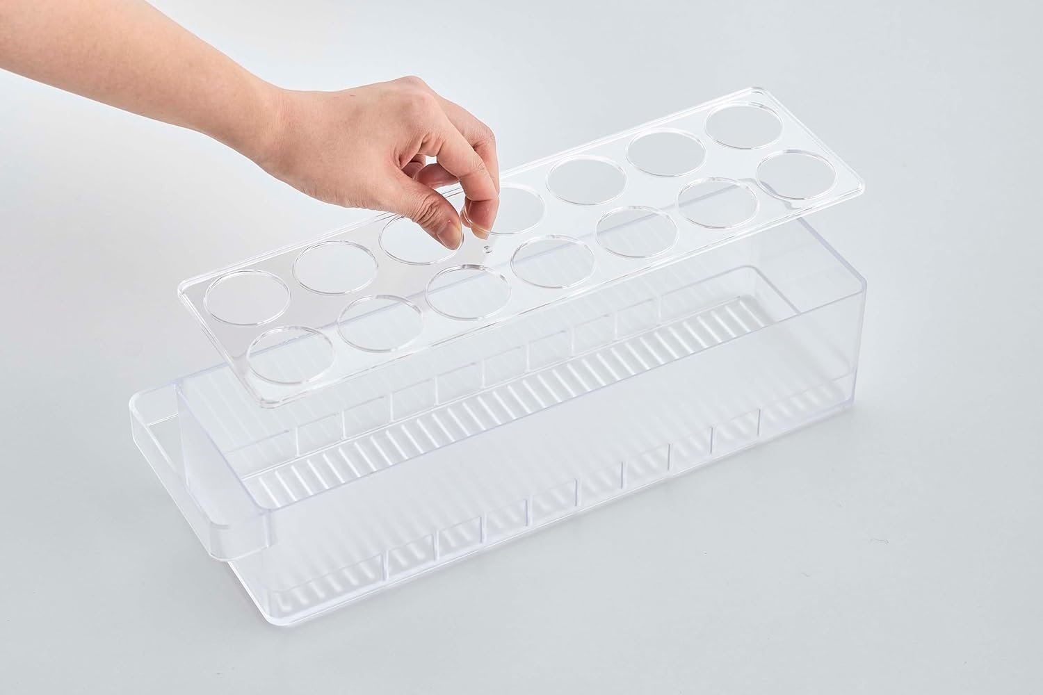 image:imageYAMAZAKI Home Tower Refrigerator Food Case Storage Kitchen Organizer with Adjustable Dividers Transparent Pantry Holder Stackable Fridge Drawer AllPurpose Abs Plastic Eggs
