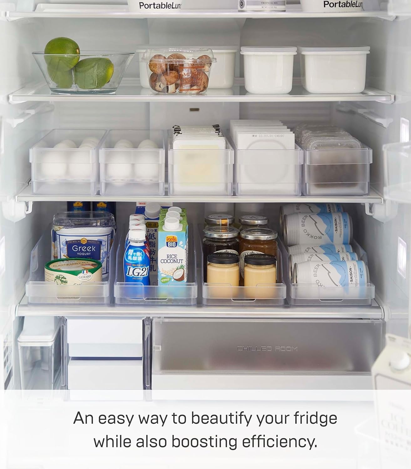 image:imageYAMAZAKI Home Tower Refrigerator Food Case Storage Kitchen Organizer with Adjustable Dividers Transparent Pantry Holder Stackable Fridge Drawer AllPurpose Abs Plastic AllPurpose