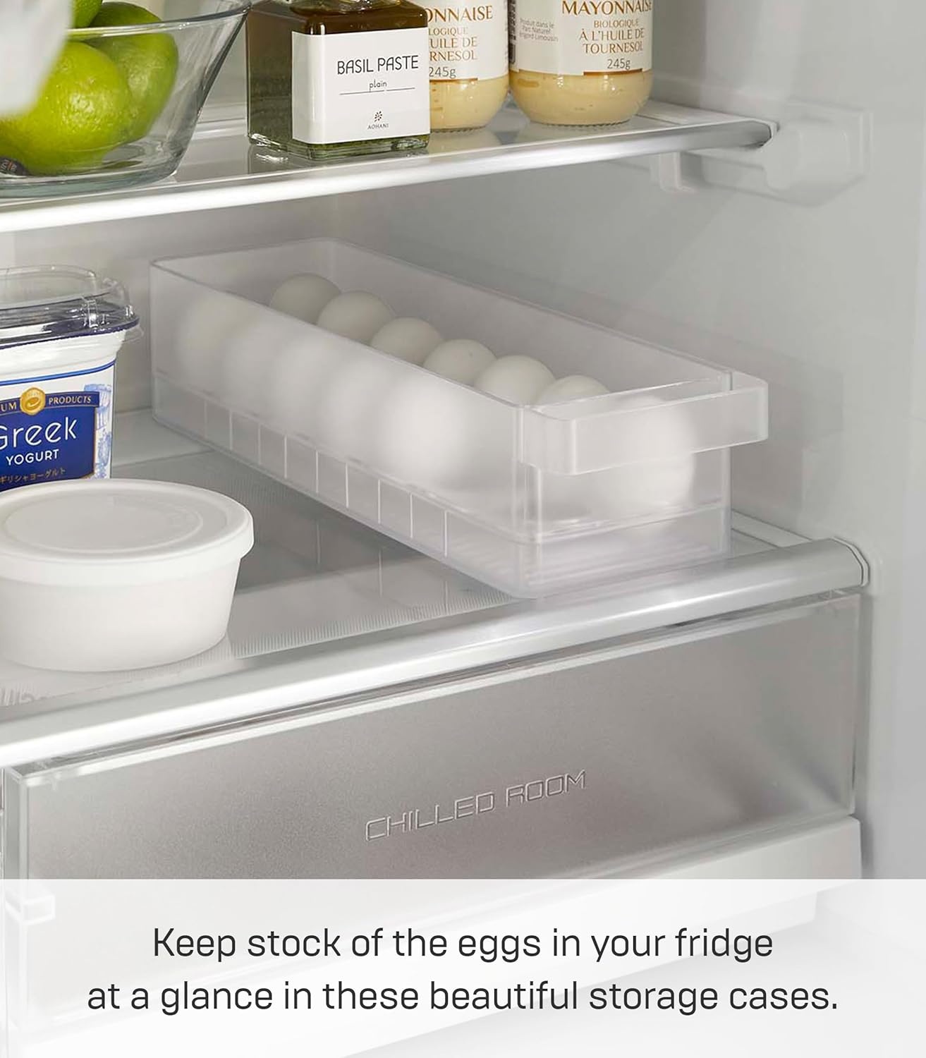 image:imageYAMAZAKI Home Tower Refrigerator Food Case Storage Kitchen Organizer with Adjustable Dividers Transparent Pantry Holder Stackable Fridge Drawer AllPurpose Abs Plastic Eggs