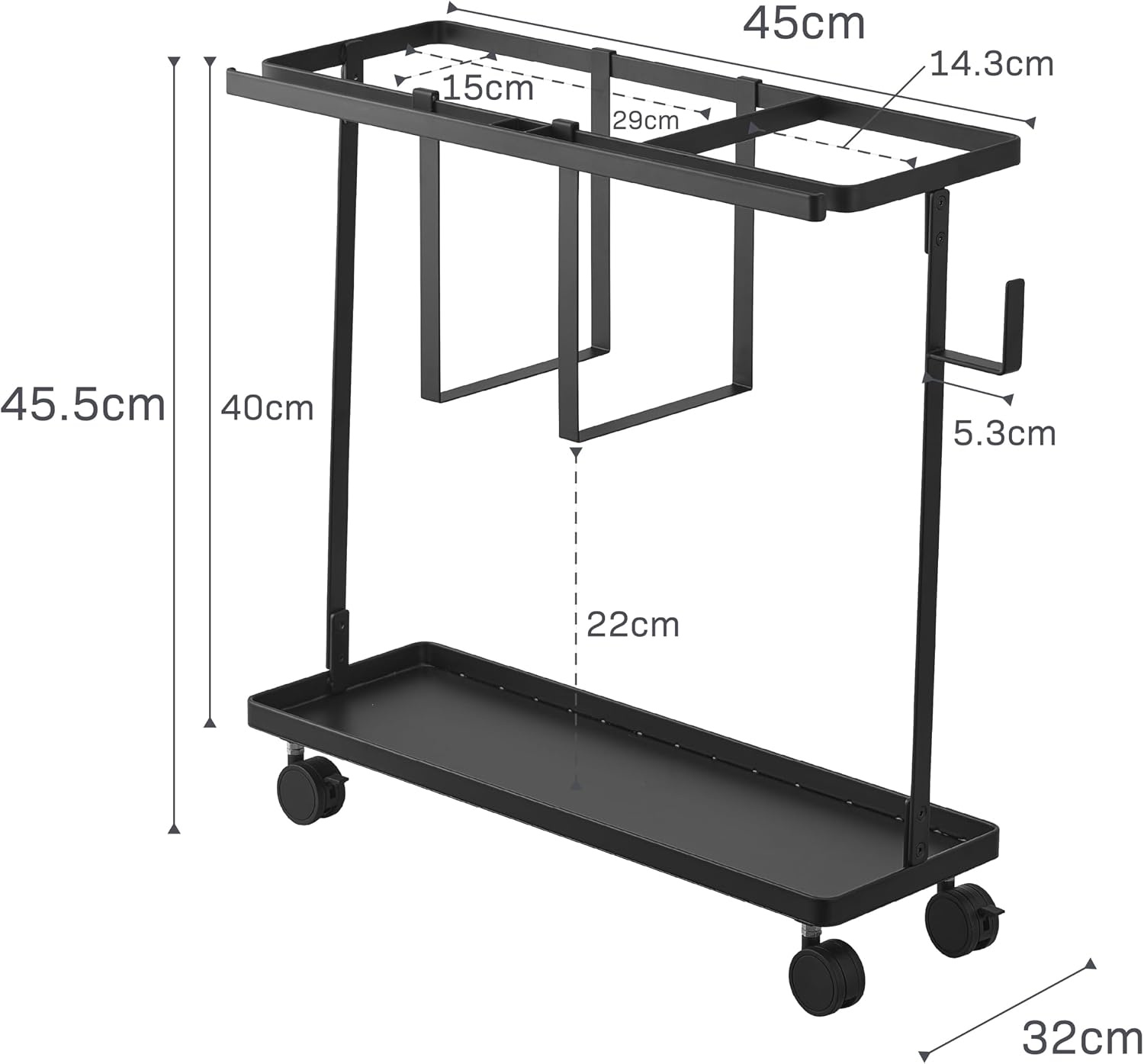 image:imageYAMAZAKI Home Tower Rolling Slim Fitness Rack with Adjustable Holder Casters Hooks for Gear Organization SteelBlack