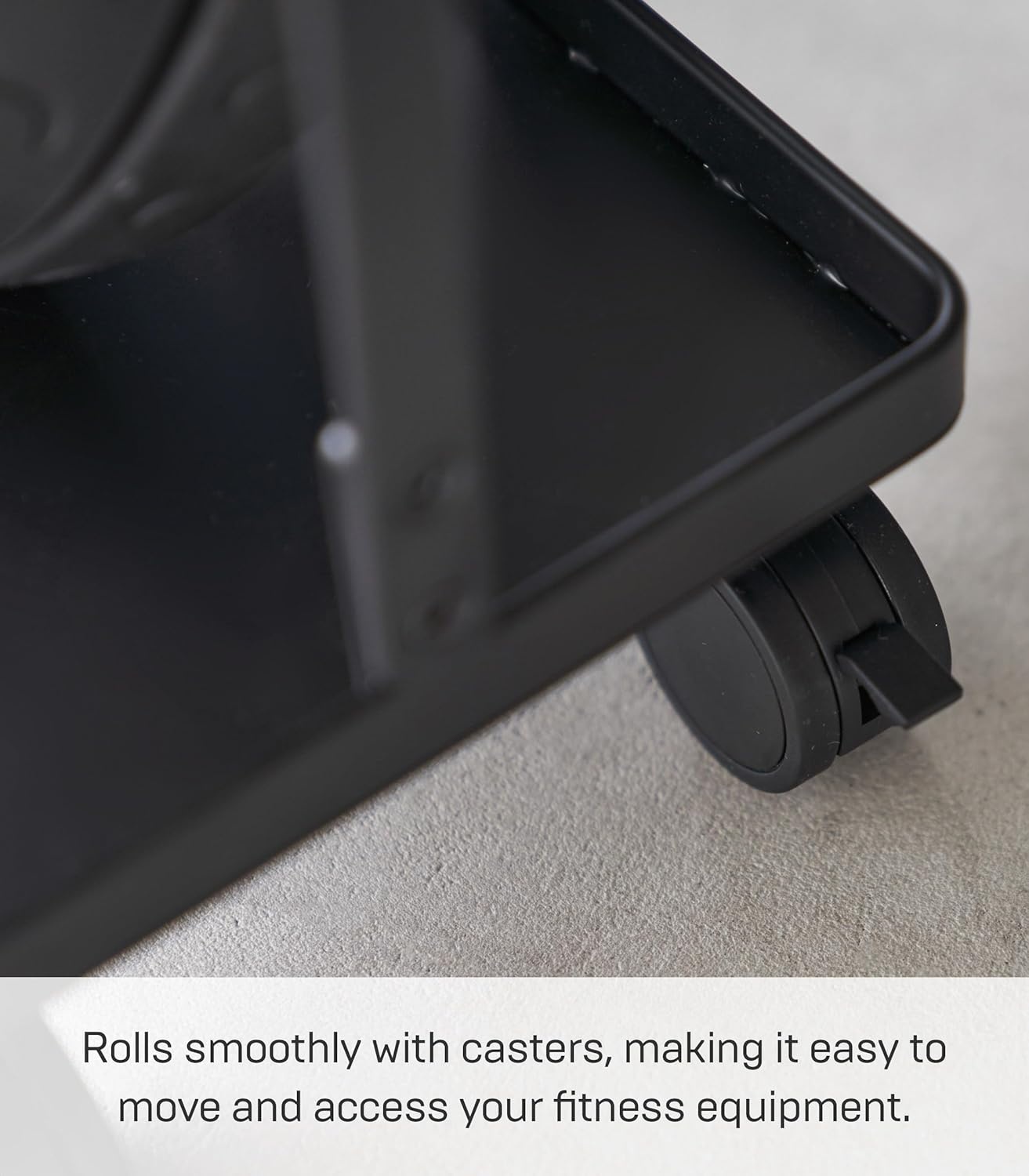 image:imageYAMAZAKI Home Tower Rolling Slim Fitness Rack with Adjustable Holder Casters Hooks for Gear Organization SteelBlack