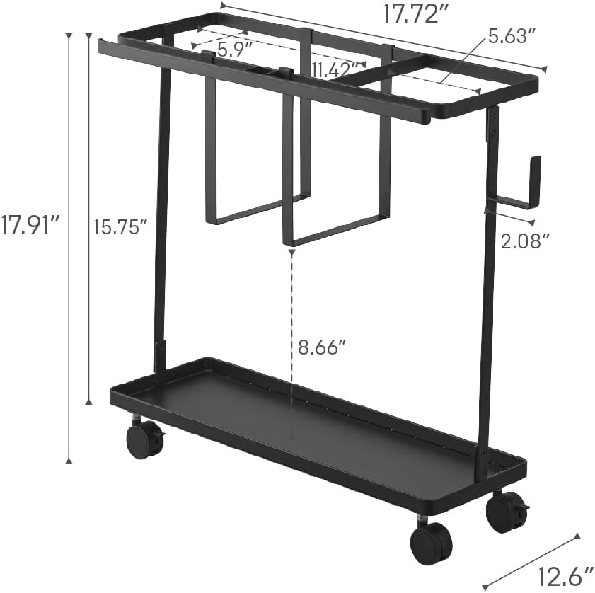 image:imageYAMAZAKI Home Tower Rolling Slim Fitness Rack with Adjustable Holder Casters Hooks for Gear Organization SteelBlack