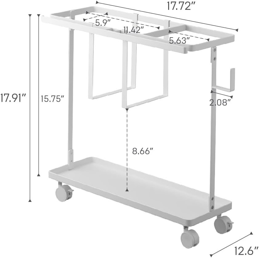 image:imageYAMAZAKI Home Tower Rolling Slim Fitness Rack with Adjustable Holder Casters Hooks for Gear Organization SteelWhite