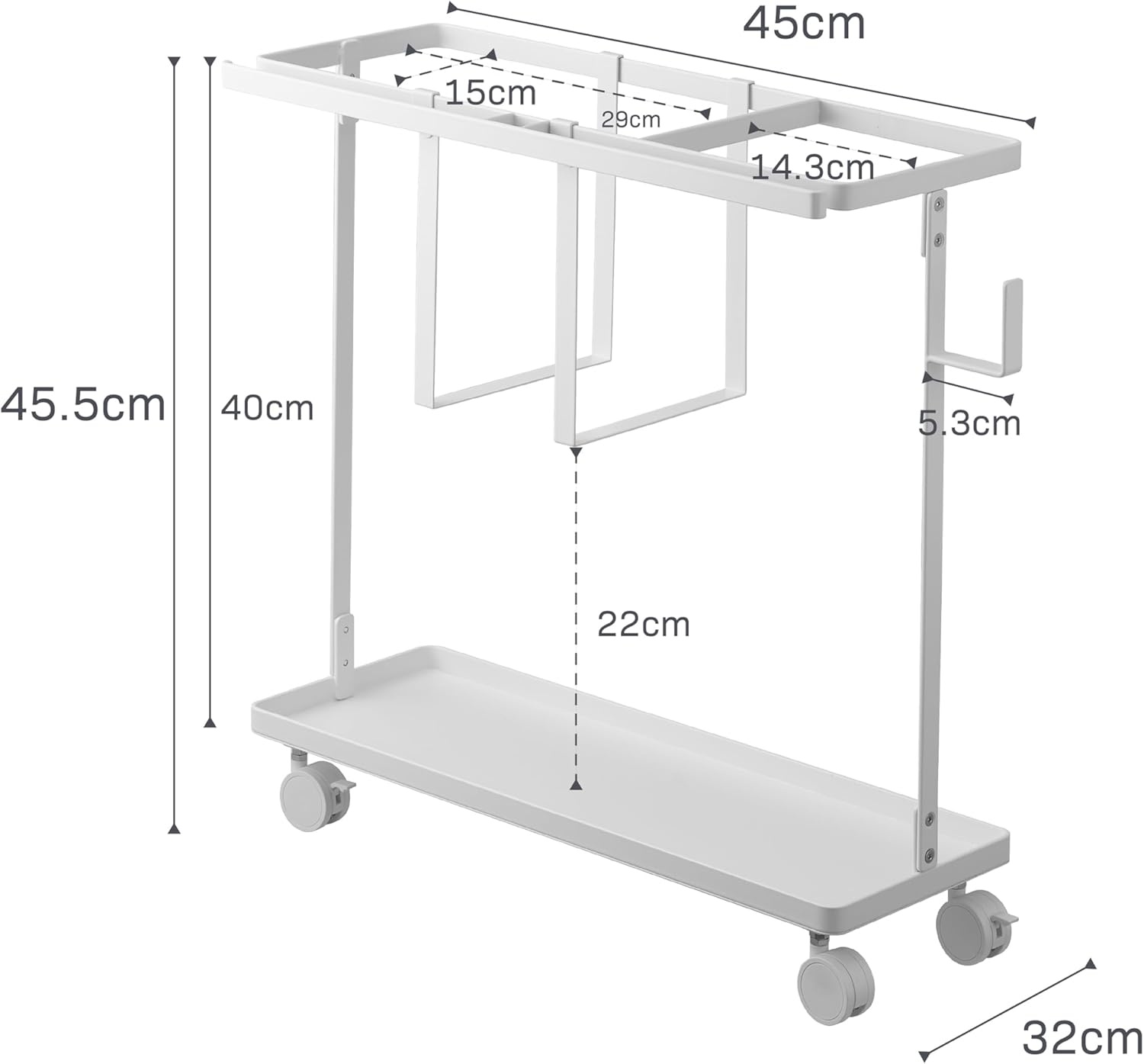 image:imageYAMAZAKI Home Tower Rolling Slim Fitness Rack with Adjustable Holder Casters Hooks for Gear Organization SteelWhite