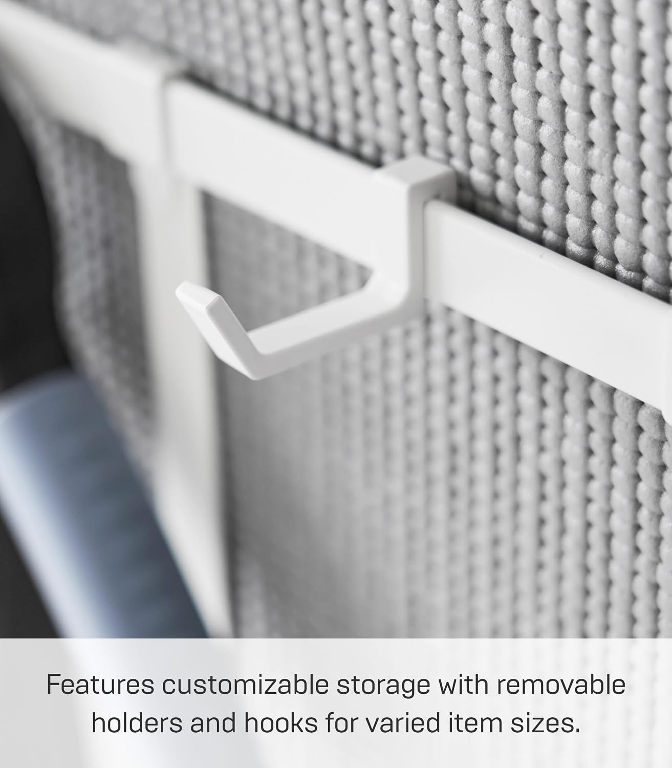 image:imageYAMAZAKI Home Tower Rolling Slim Fitness Rack with Adjustable Holder Casters Hooks for Gear Organization SteelWhite