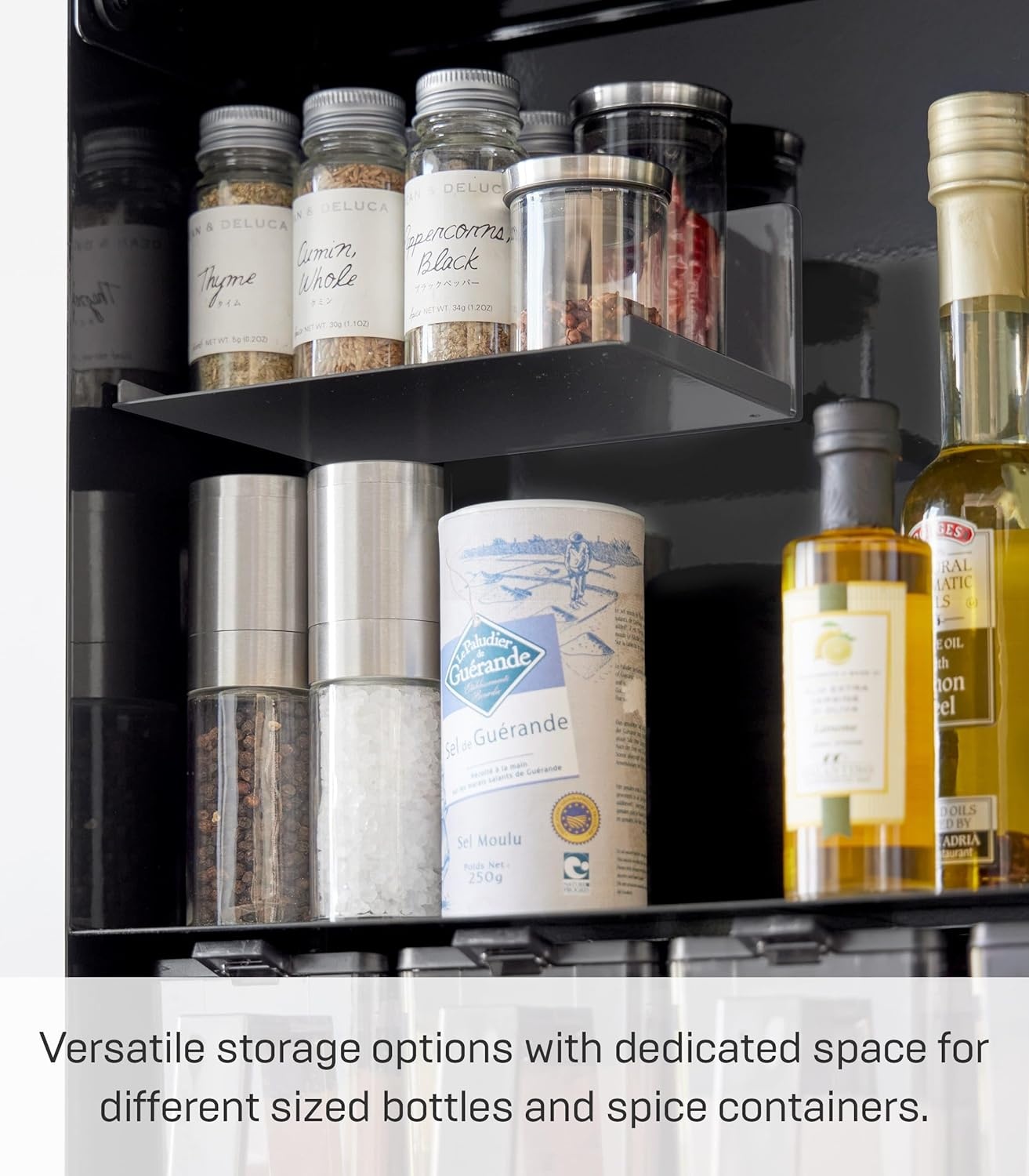 image:imageYAMAZAKI Home Tower Seasoning Condiments Spice Rack With Door Large Kitchen MultiTier Metal Shelves SteelBlack