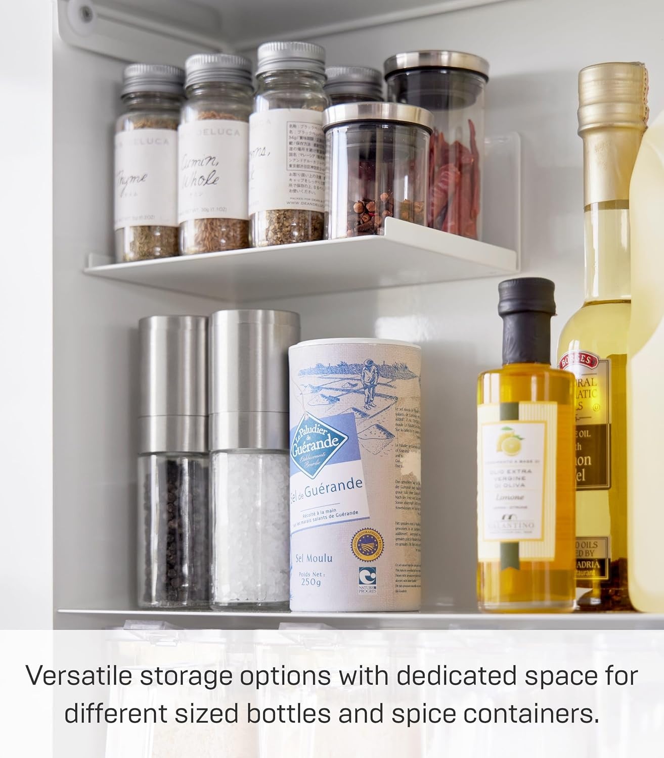 image:imageYAMAZAKI Home Tower Seasoning Condiments Spice Rack With Door Large Kitchen MultiTier Metal Shelves SteelWhite