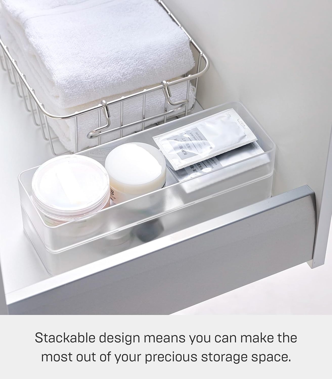image:imageYAMAZAKI Home Tower Set Of 2 Clear Bottom Storage Cases Stackable Transparent Organization Bins Large Large Ps Resin
