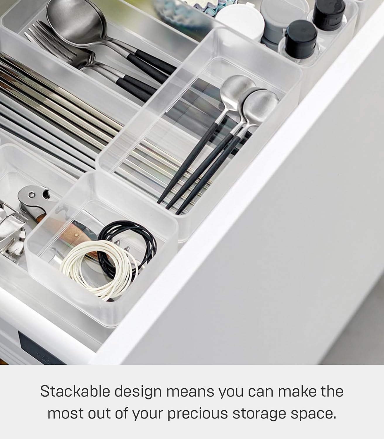 image:imageYAMAZAKI Home Tower Set Of 2 Clear Bottom Storage Cases Stackable Transparent Organization Bins Large Deep Deep Ps ResinWhite