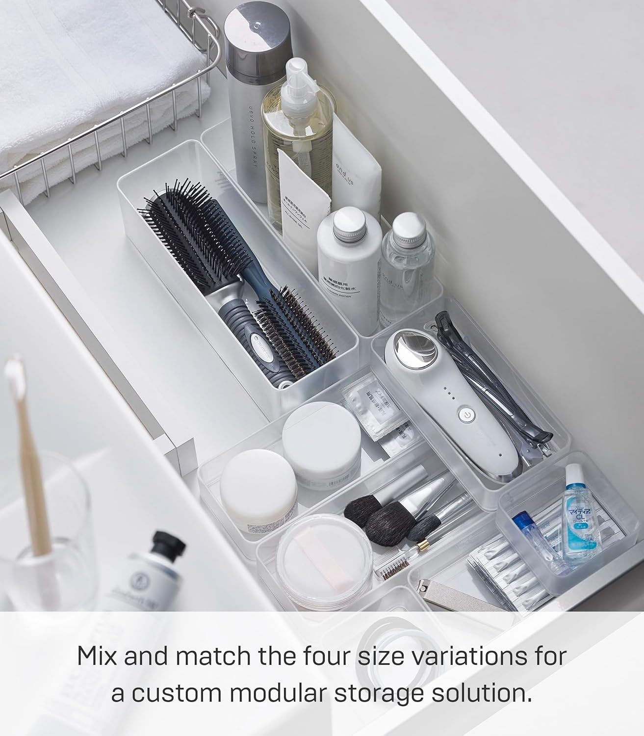 image:imageYAMAZAKI Home Tower Set Of 2 Clear Bottom Storage Cases Stackable Transparent Organization Bins Large Deep Deep Ps ResinWhite