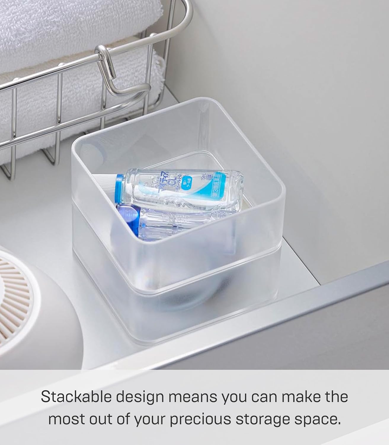 image:imageYAMAZAKI Home Tower Set Of 2 Clear Bottom Storage Cases Stackable Transparent Organization Bins Small Small Ps Resin