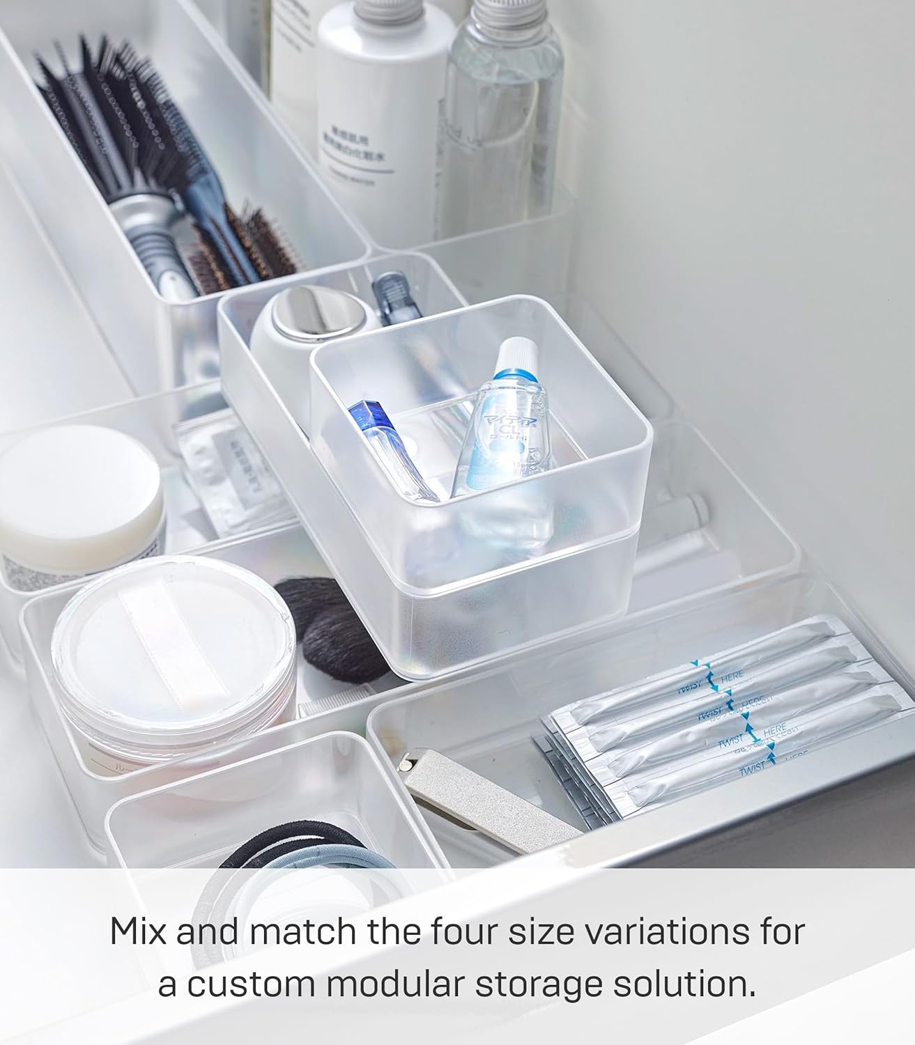 image:imageYAMAZAKI Home Tower Set Of 2 Clear Bottom Storage Cases Stackable Transparent Organization Bins Small Small Ps Resin